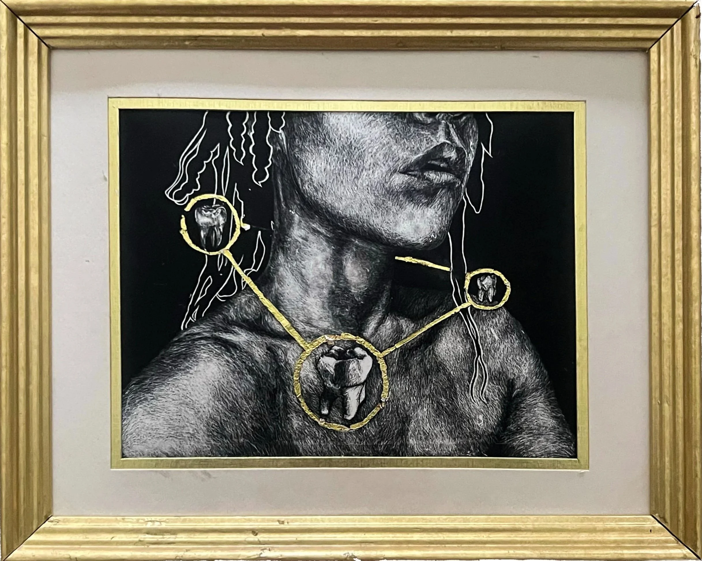 "ache" - 11x8.5" gold on scratchboard, 2018