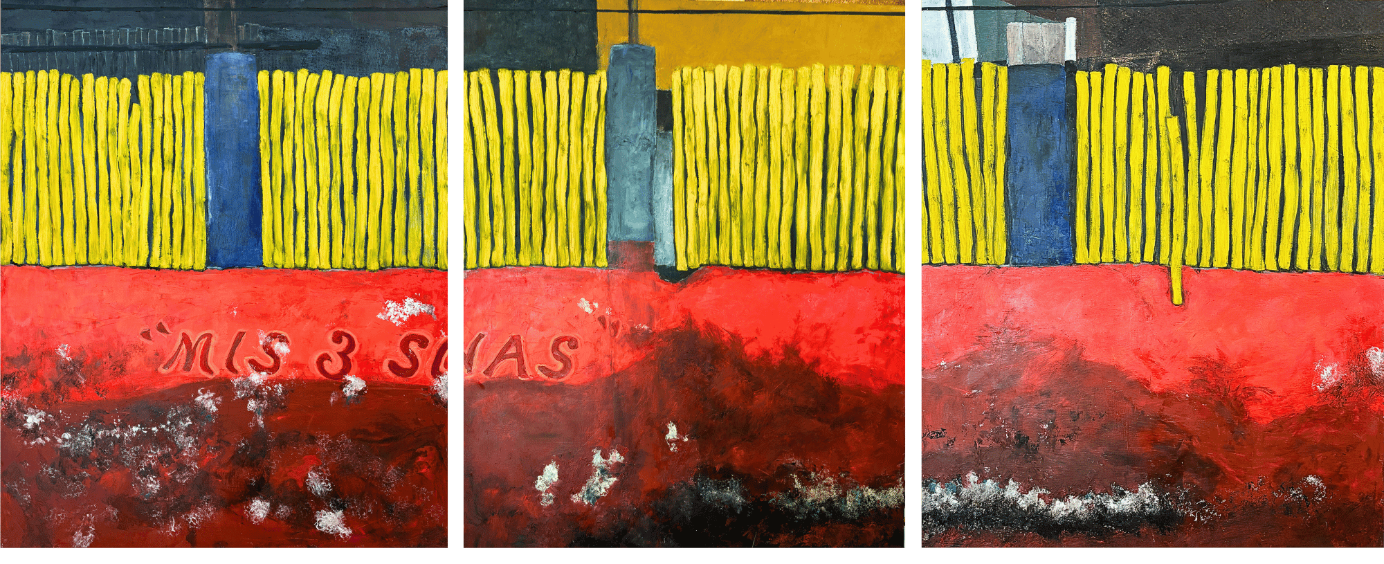 Red Wall (this is an unframed triptych) • Each panel is 27 x 22 — $700 each • All three panels together — 81 x 66 — $1,500 