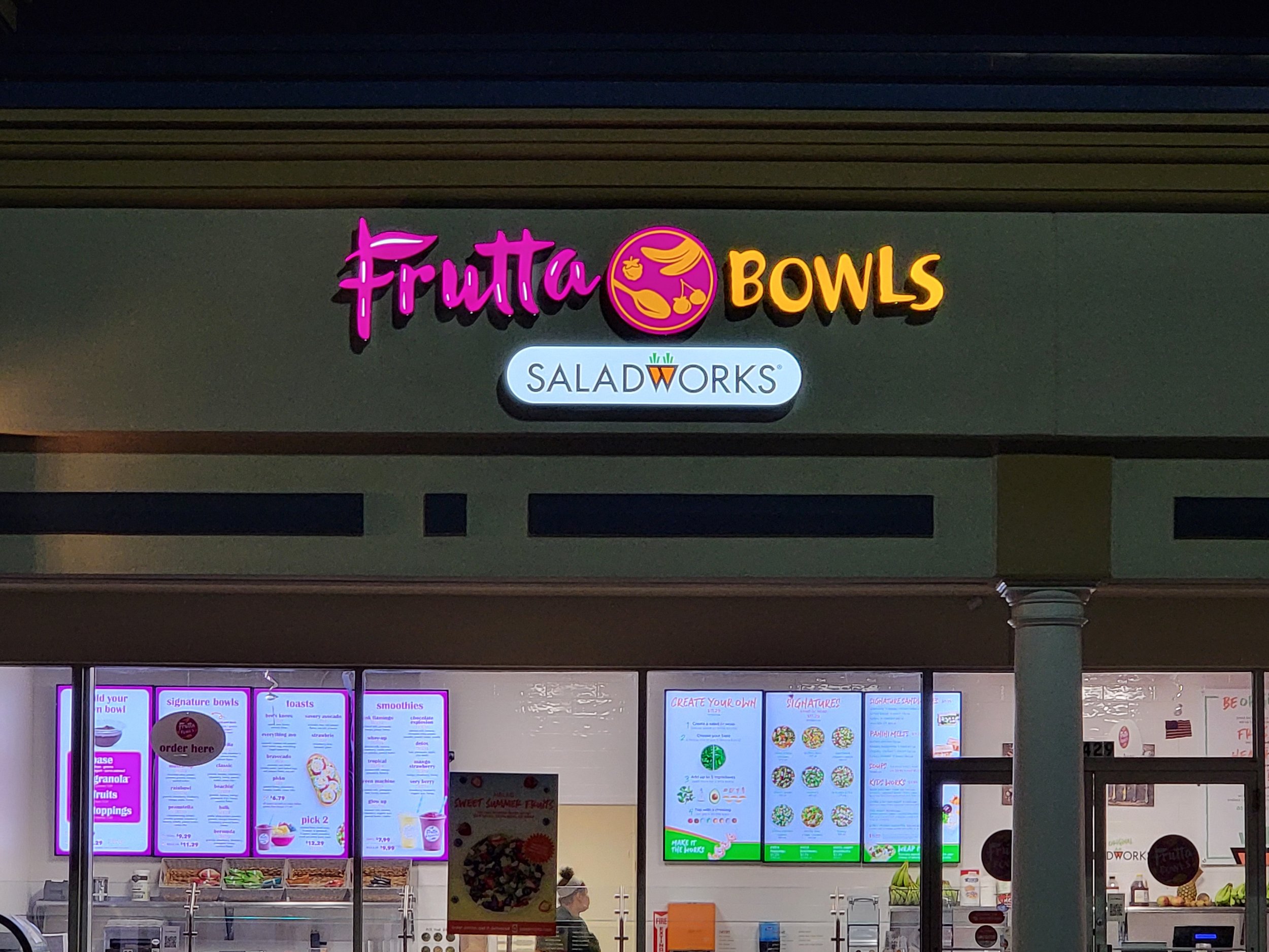 Frutta Bowl Channel Letters at Night