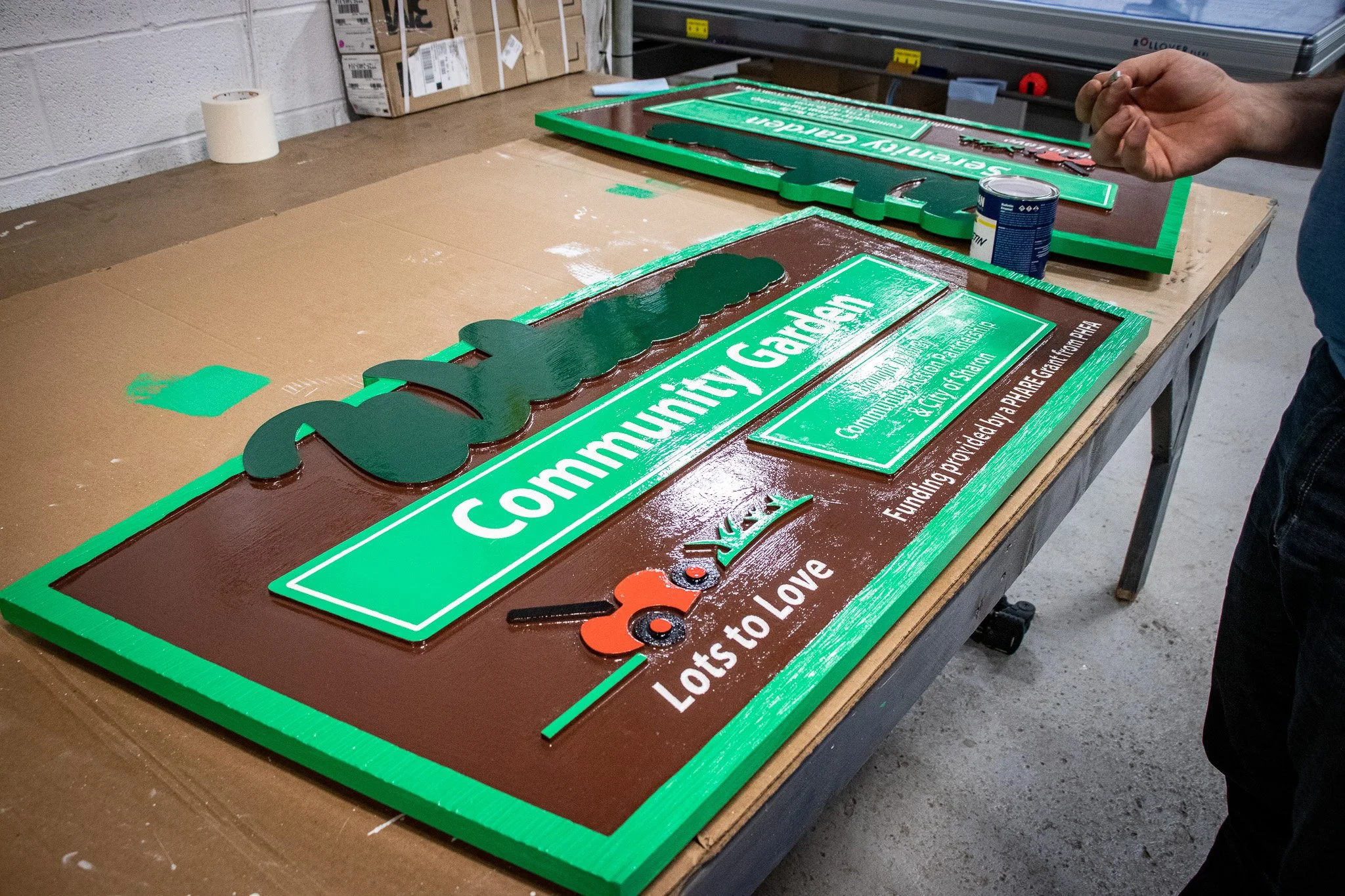 In Progress photos of custom sign