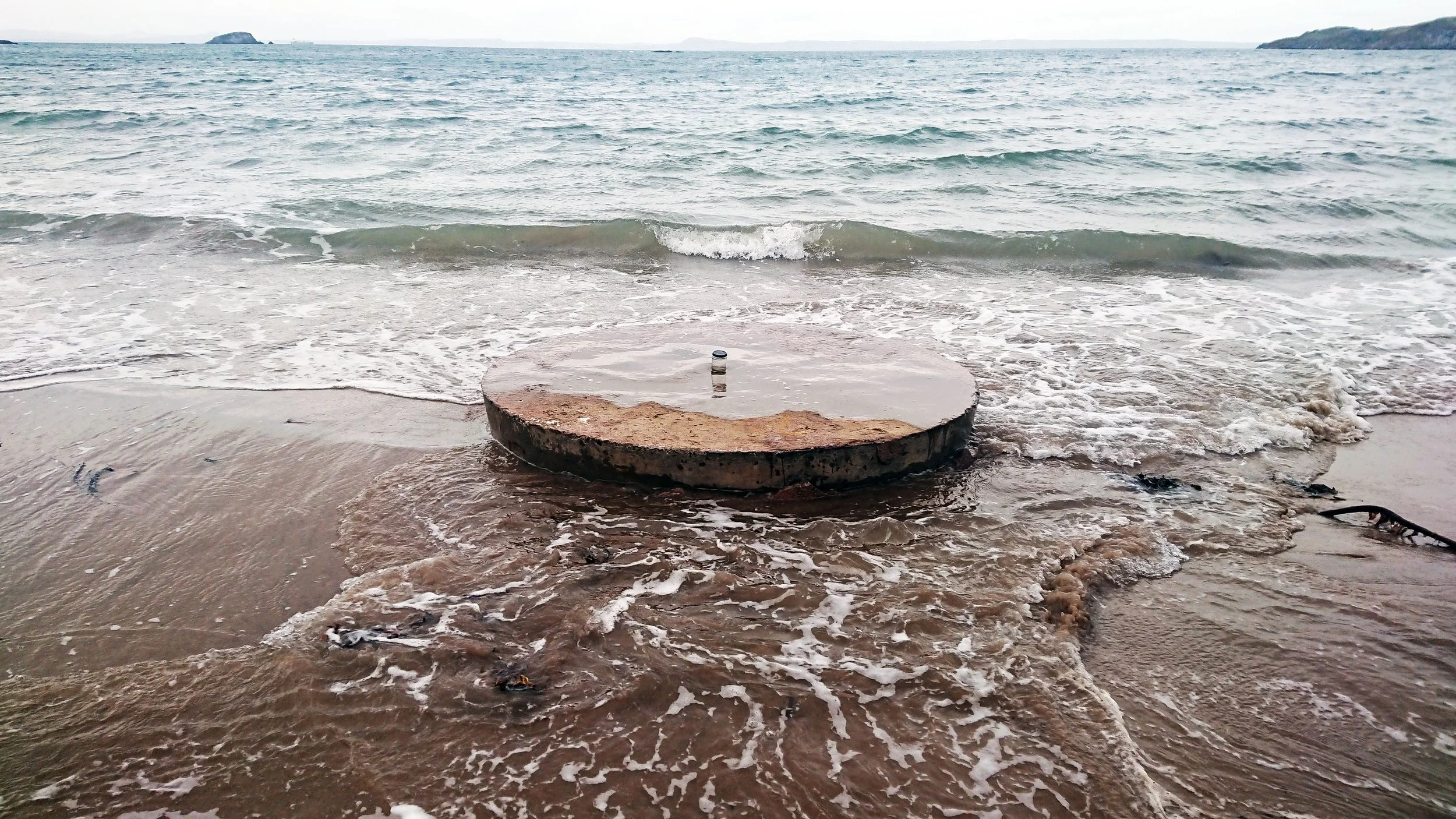 The Sea is Big, 2021. Jar of sea on a plinth from Acid Tide project