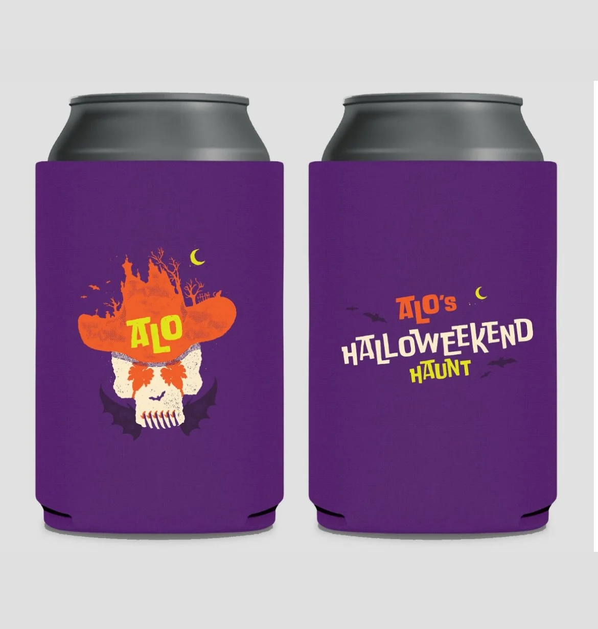 Koozie and tee design for @alomusic annual Halloweekend fun! 💀 🎃 👻