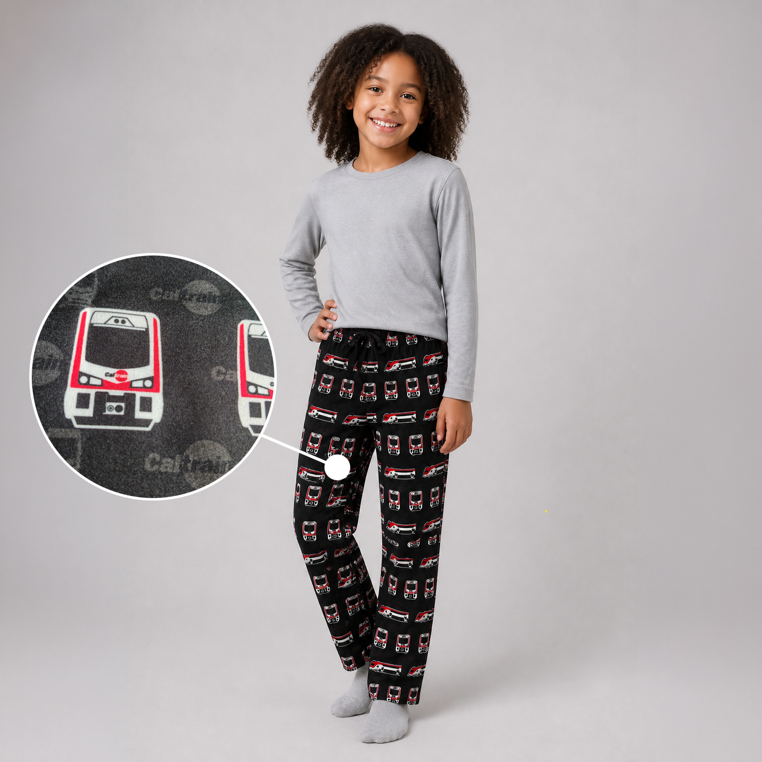 Simulated image of child wearing Caltrain Youth Pajama Pants