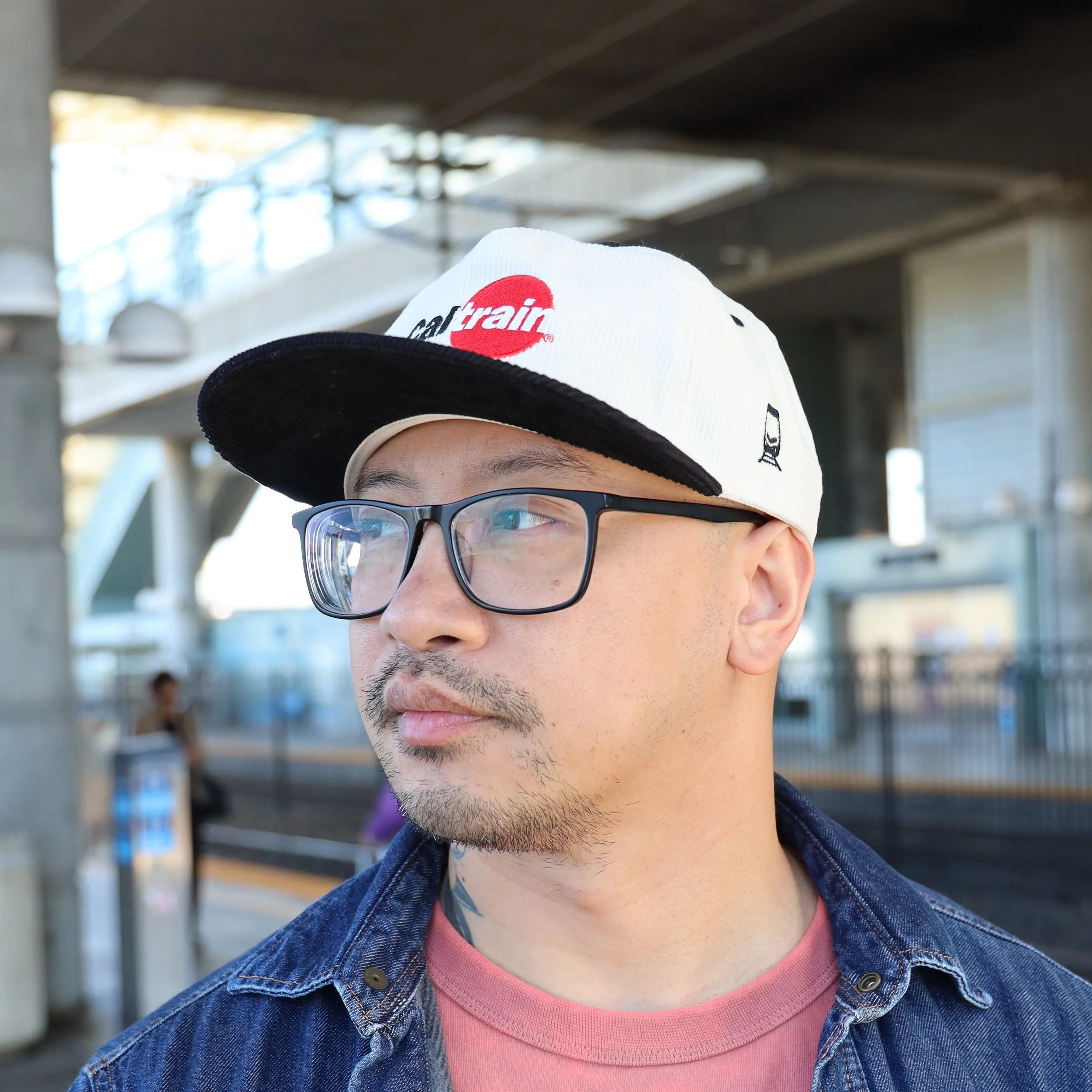 Two-Tone Corduroy Flat Brim Hat 3/4 View on Person