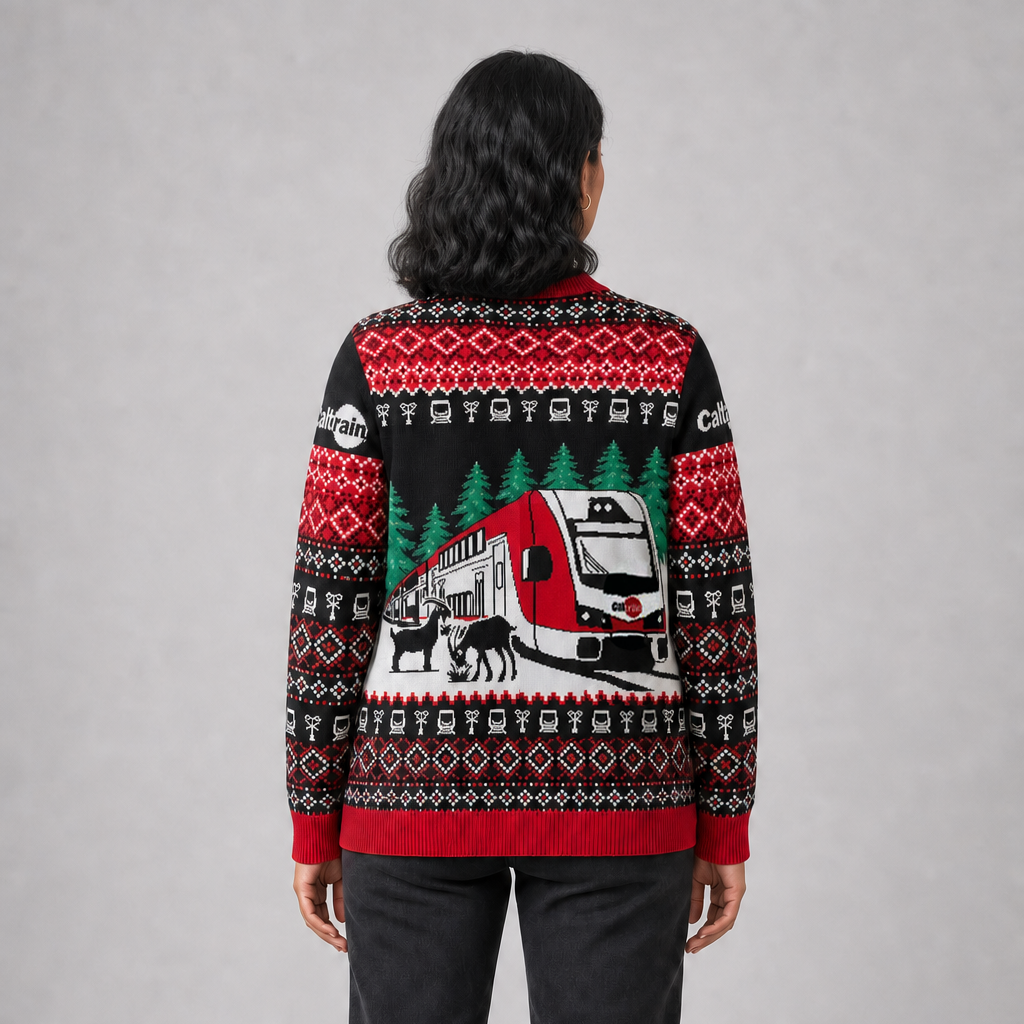Simulated image of woman wearing Caltrain Cardigan Back View