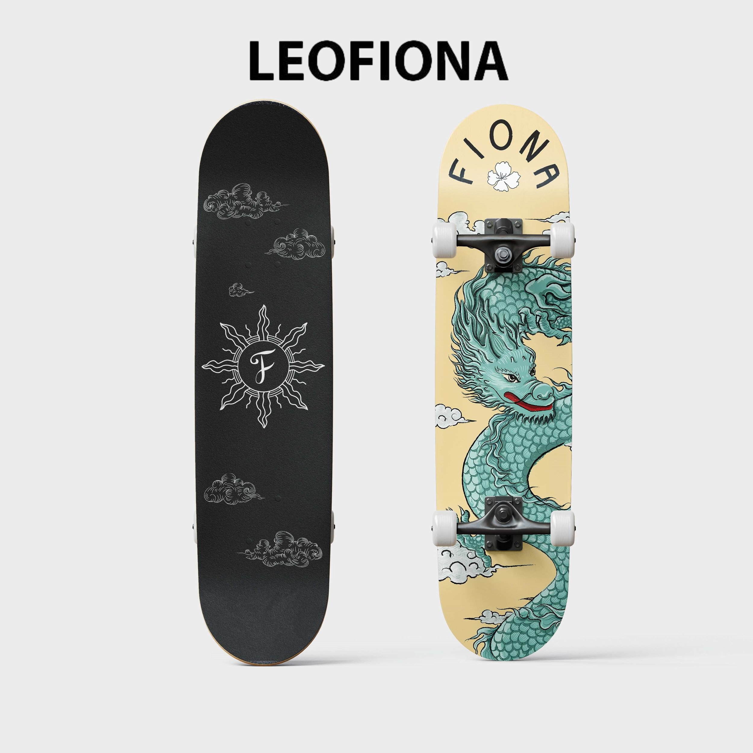 Skateboard with Dragon Pattern