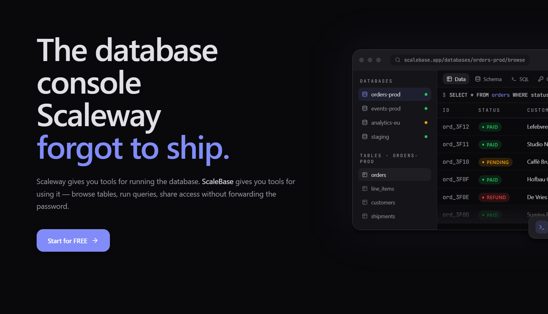 ScaleBase: a database console for Scaleway SQL