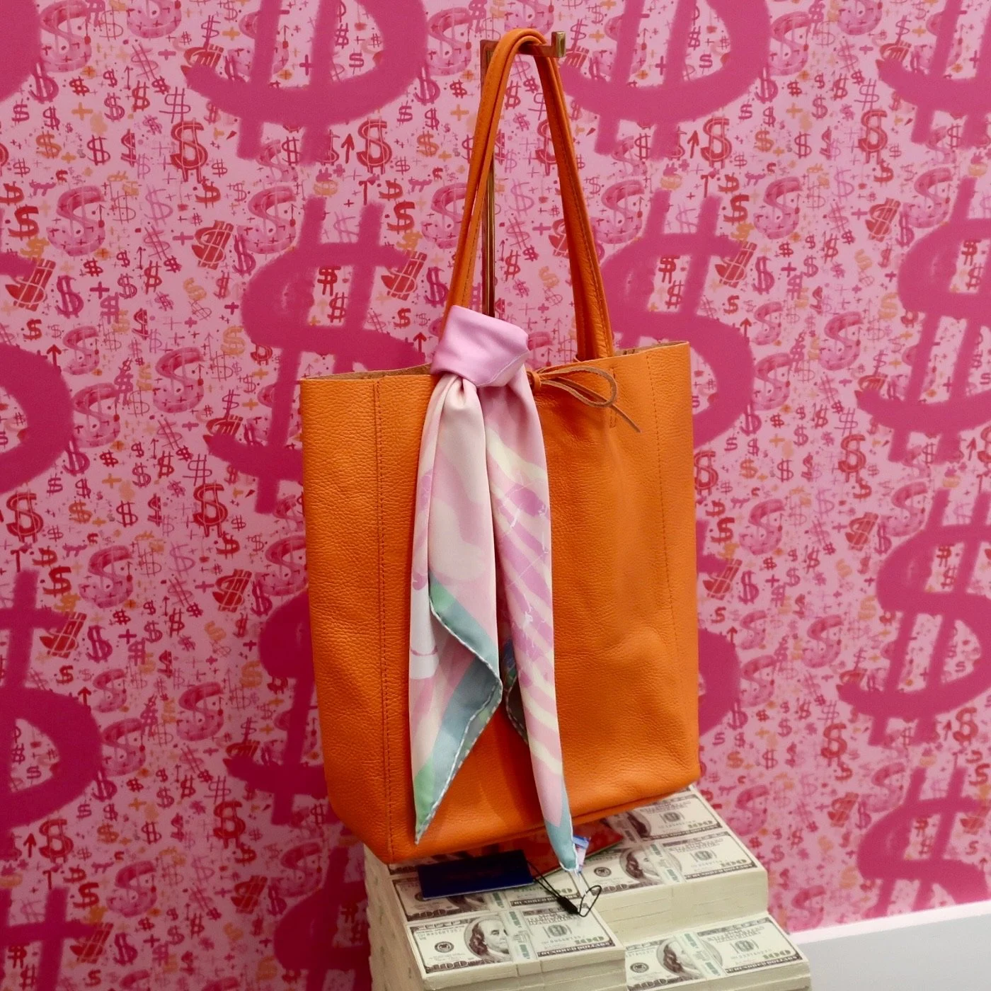 ORANGE ITALIAN LEATHER TOTE BAG