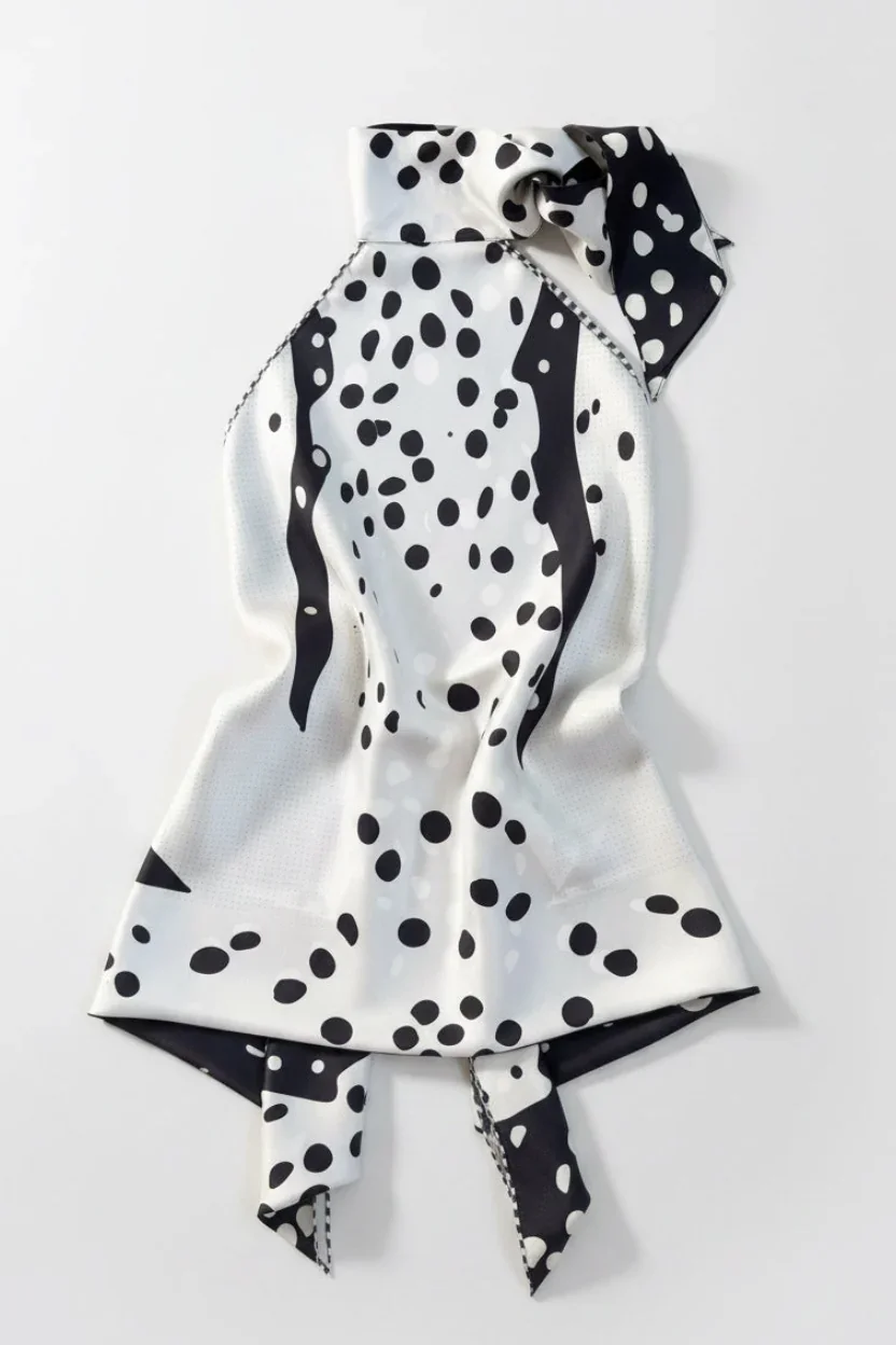 REVERSIBLE SILK HALTER IN CLASSIC WHITE POLKA DOT