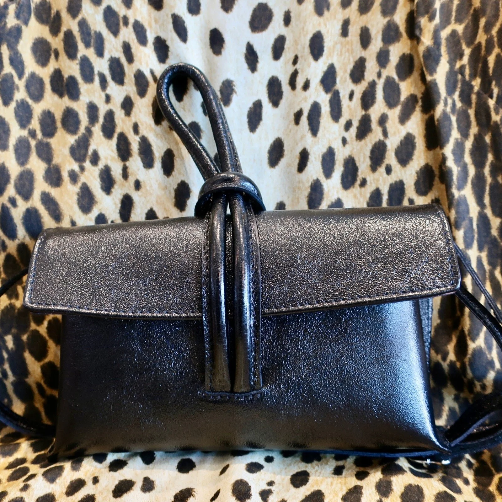 BLACK BETY METALLIC ITALIAN LEATHER CROSSBODY CLUTCH