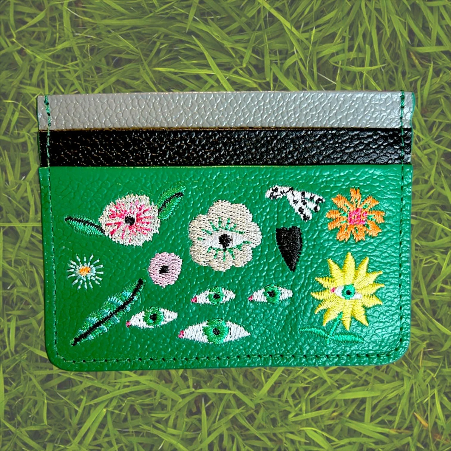 GREEN FLORALIA EMBROIDERED FILIUM CARD HOLDER