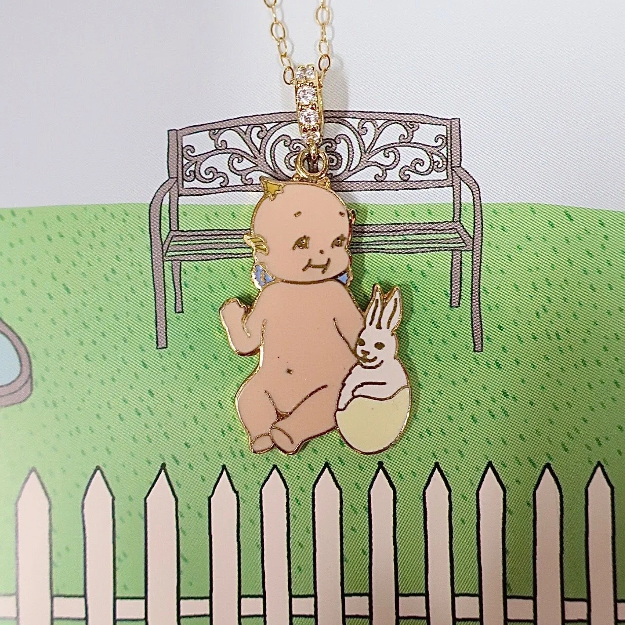 VINTAGE KEWPIE + BUNNY NECKLACE