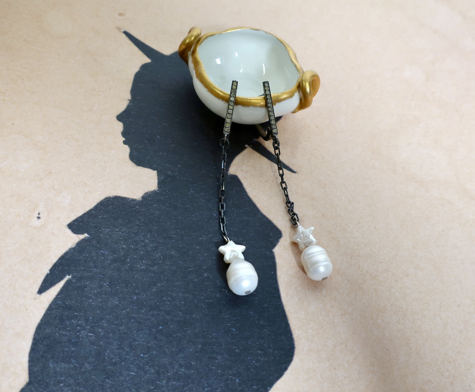 Pavé Diamond Star + Pearl Earrings