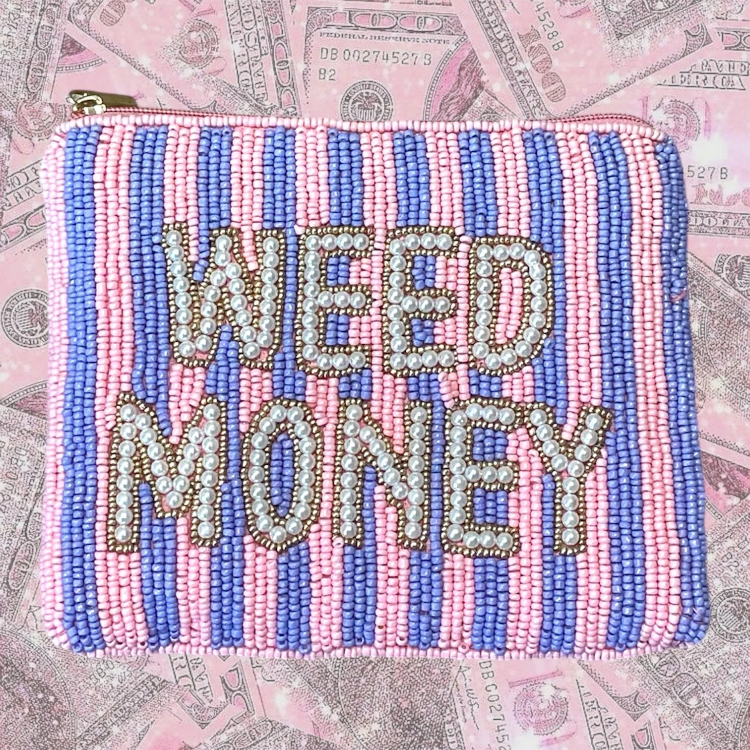 WEED MONEY BEADED POUCH
