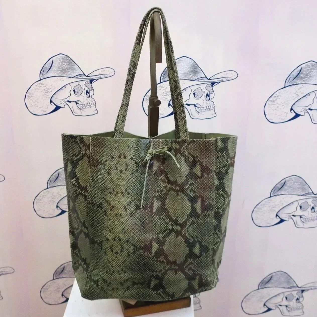 OLIVE ITALIAN PYTHON LEATHER TOTE BAG