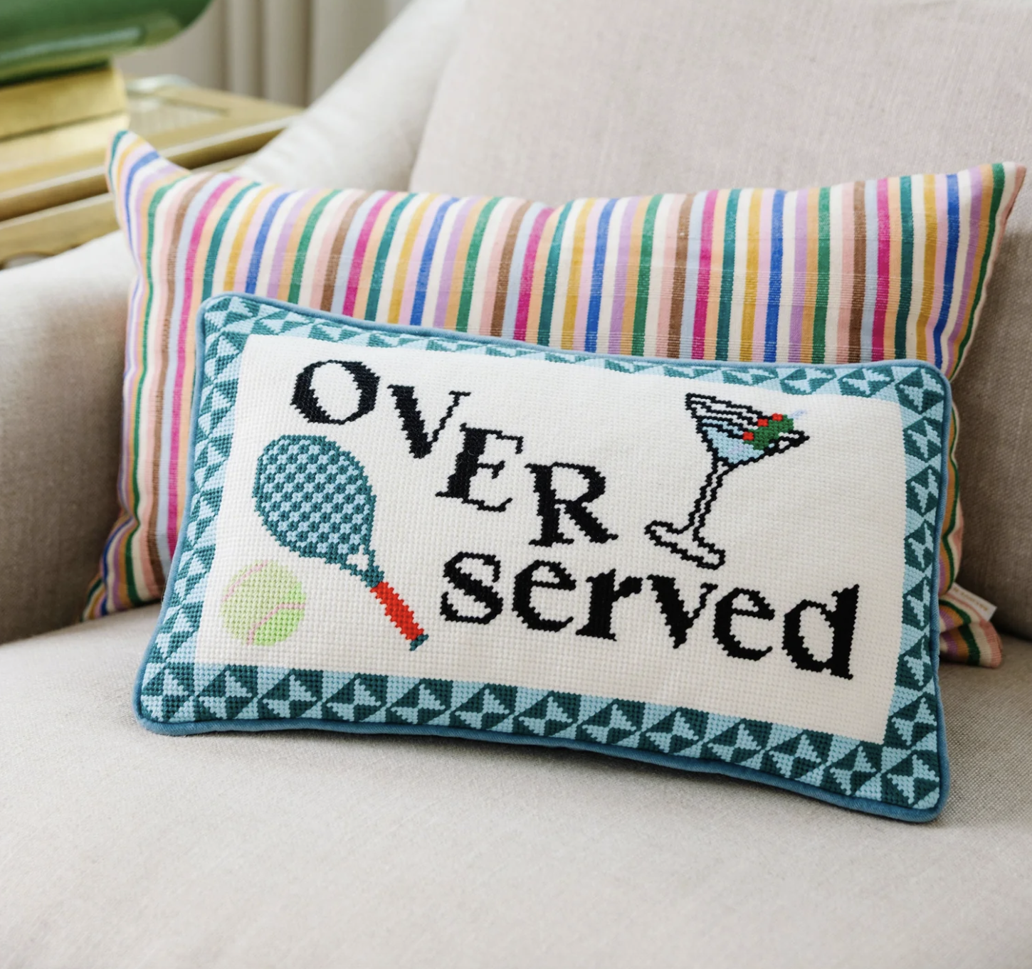 OVERSERVED NEEDLEPOINT PILLOW