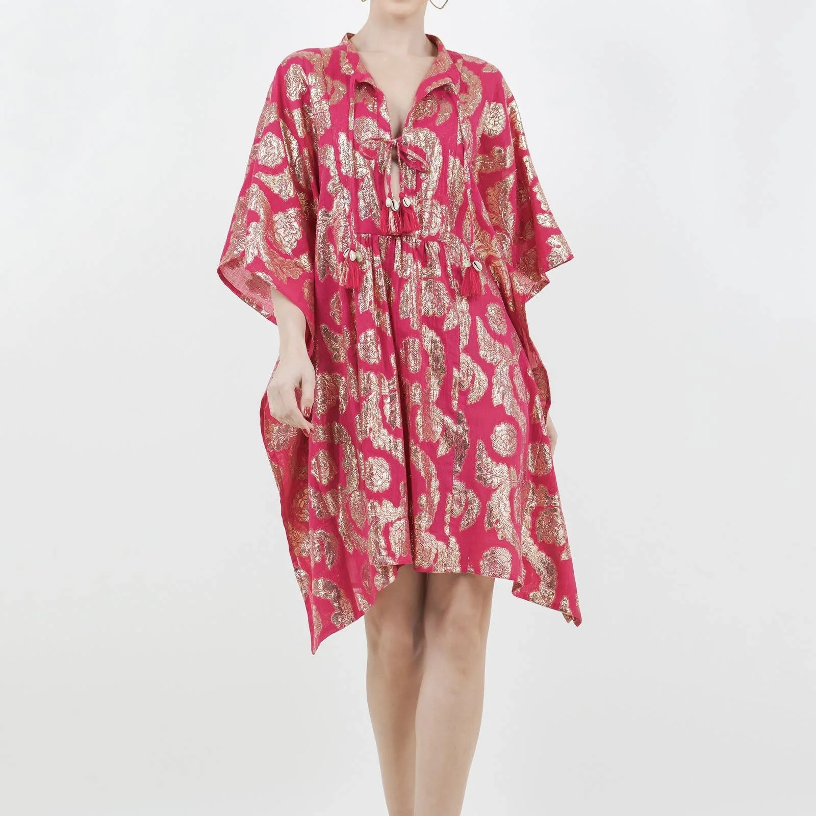 POMEGRANATE PALM SPRINGS CAFTAN MIDI DRESS