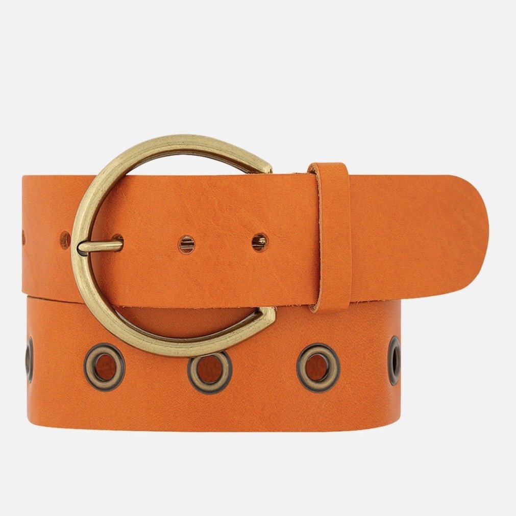 Sylvie Large Buckle Orange Leather Belt