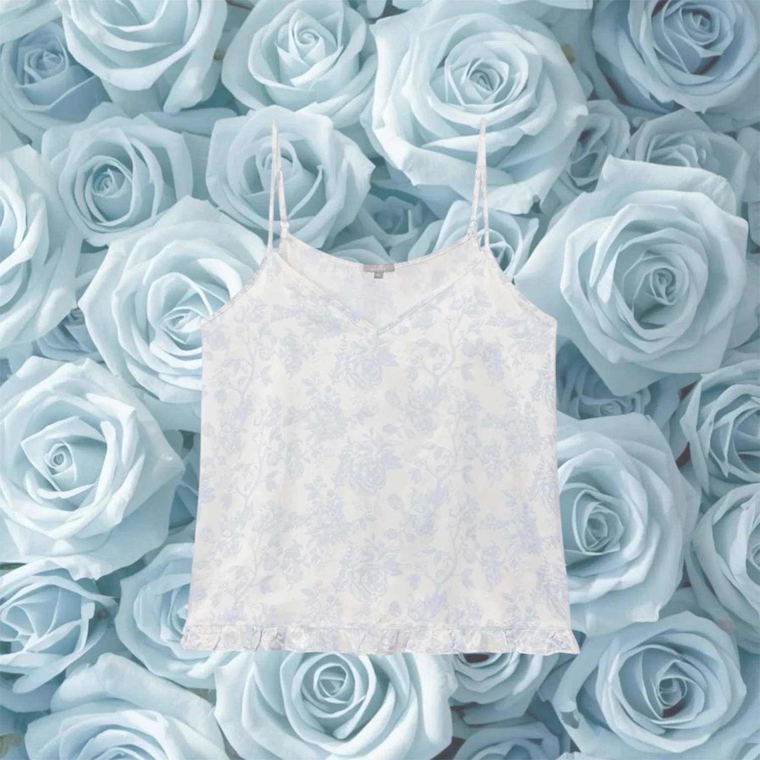 BLUE FLOWER SATIN NIKI TANK