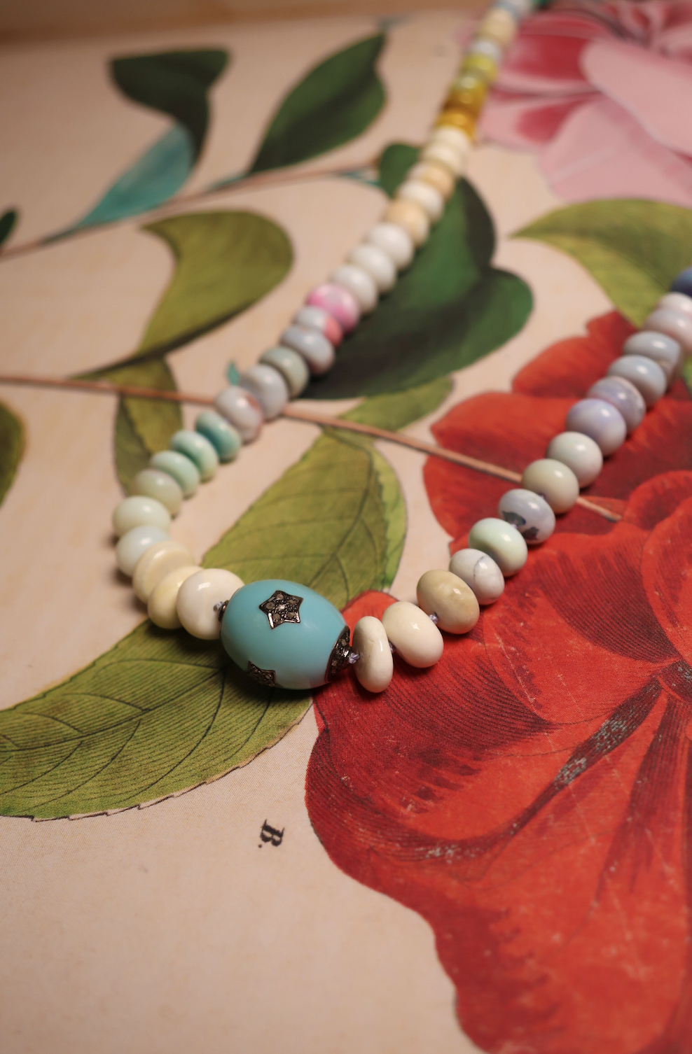 RAINBOW ENAMEL STAR OPAL BEADED NECKLACE