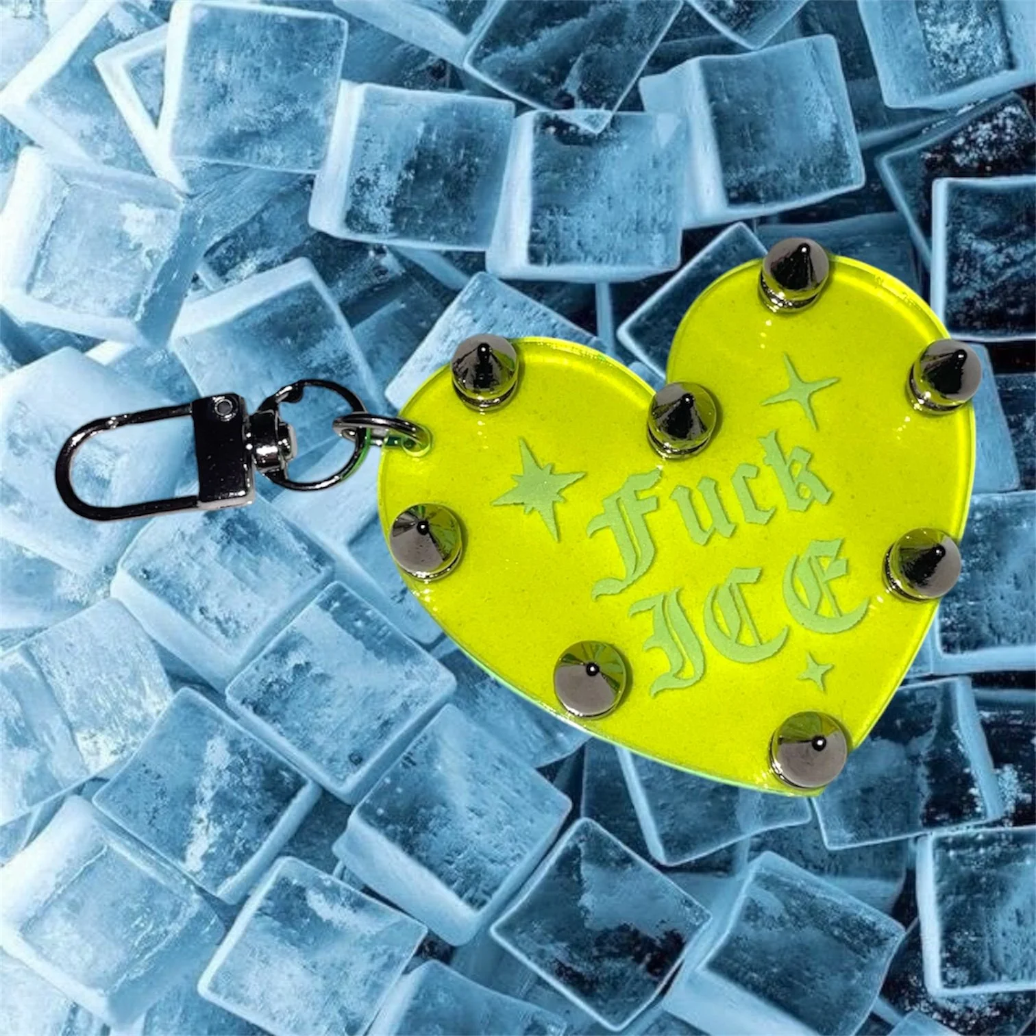 FUCK ICE LIME STUDDED KEYCHAIN