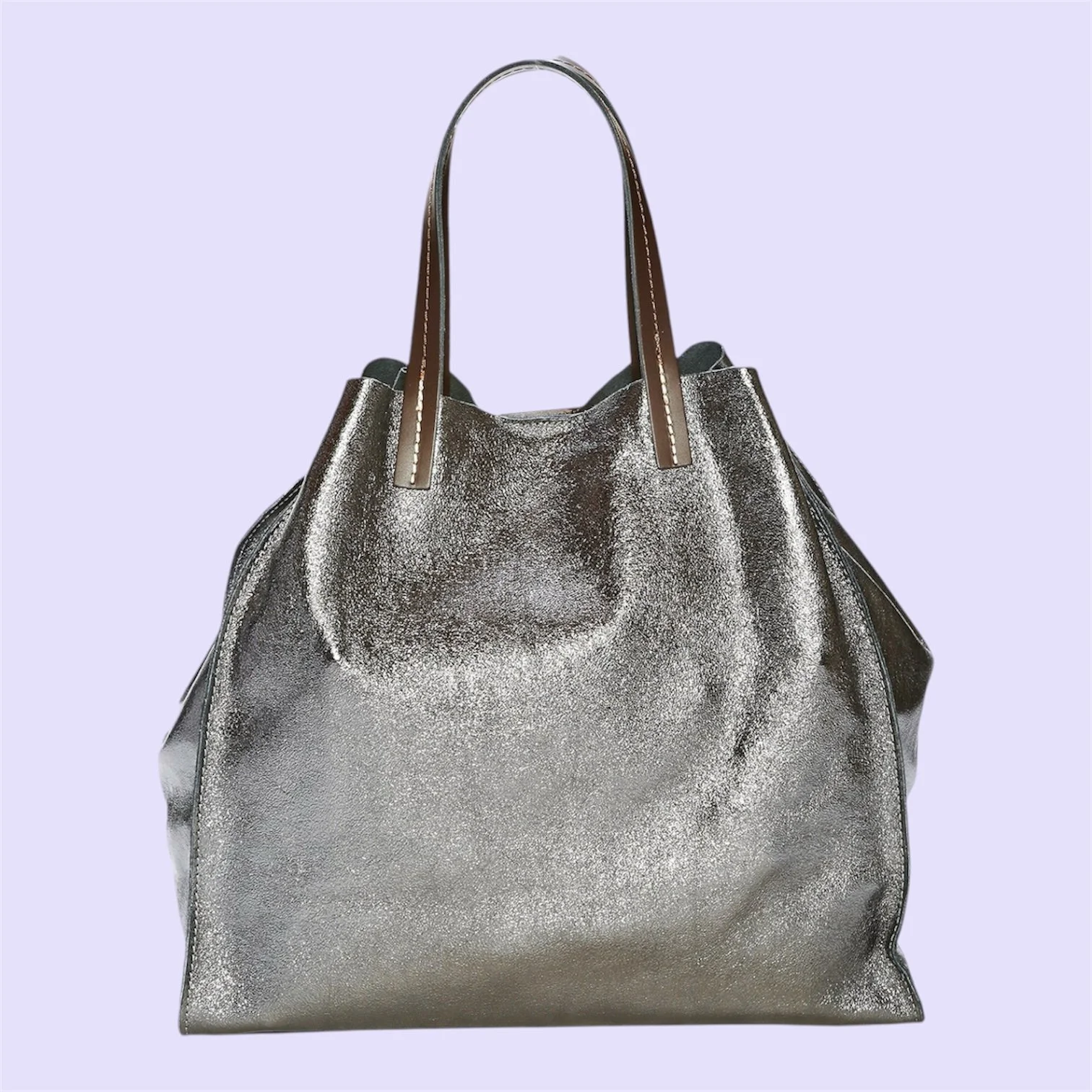 GUN METAL METALLIC THARA SHOPPER BAG
