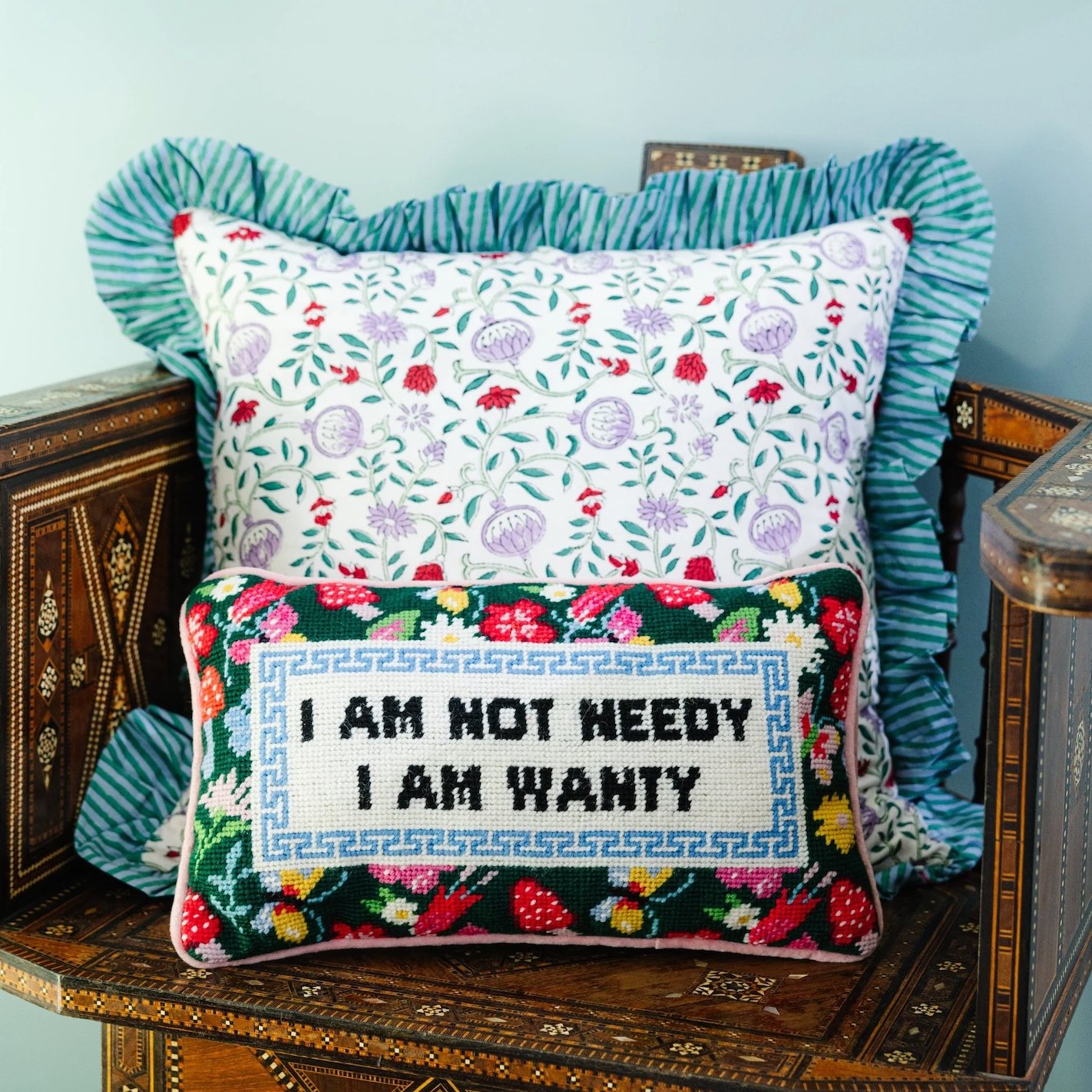 NOT NEEDY NEEDLEPOINT PILLOW