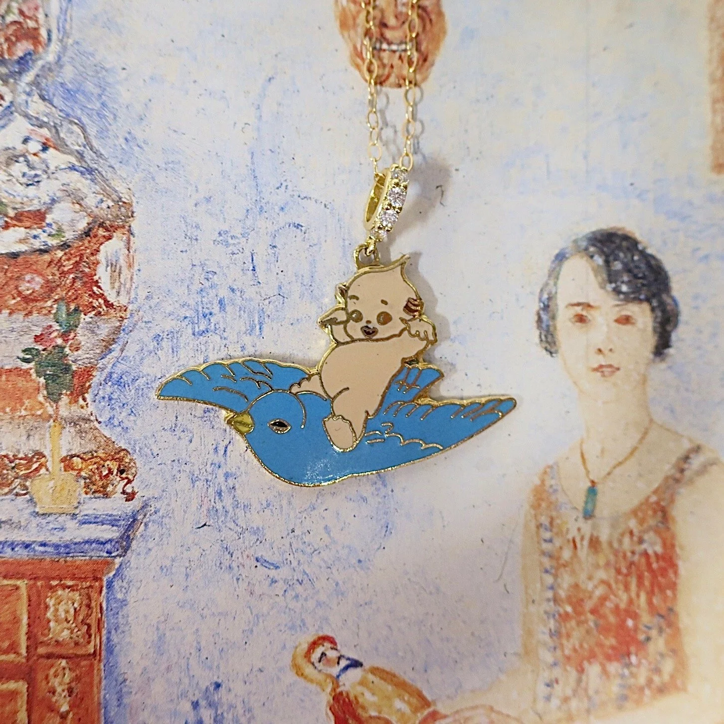 VINTAGE KEWPIE + FREE BIRD NECKLACE