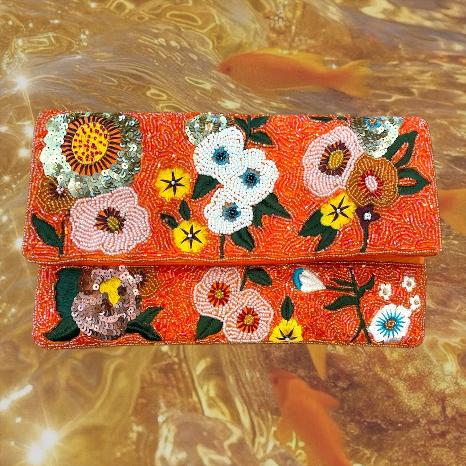 FLORAL BEADED CROSSBODY CLUTCH