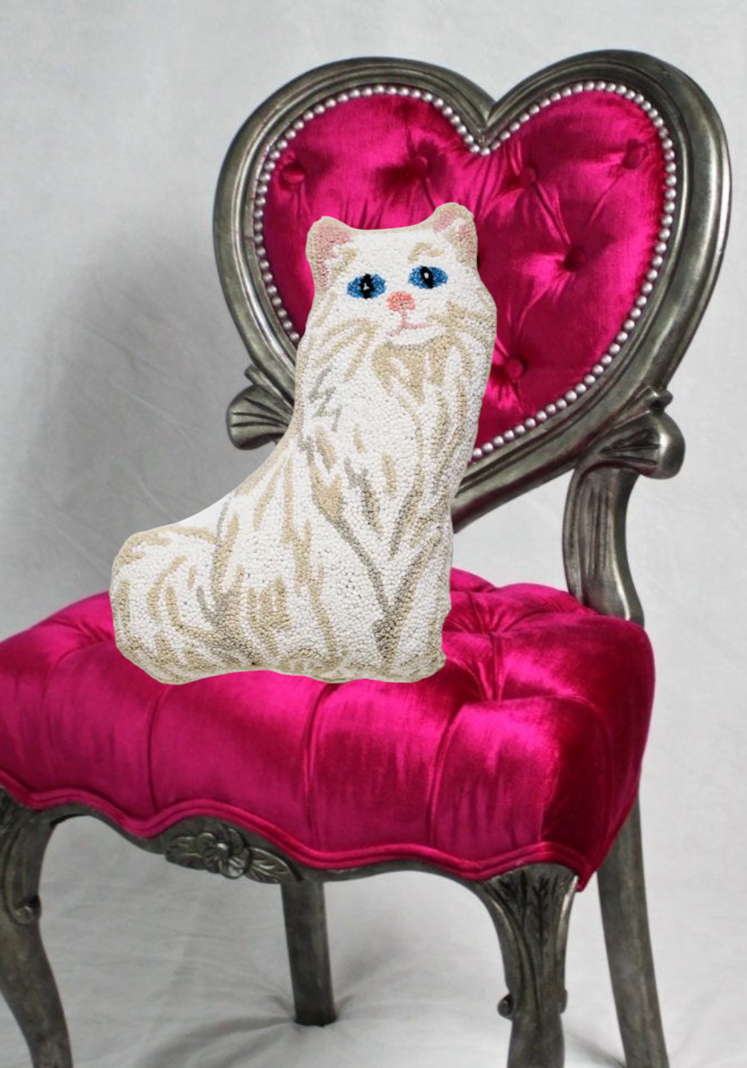 PETUNIA WHITE CAT HOOK PILLOW