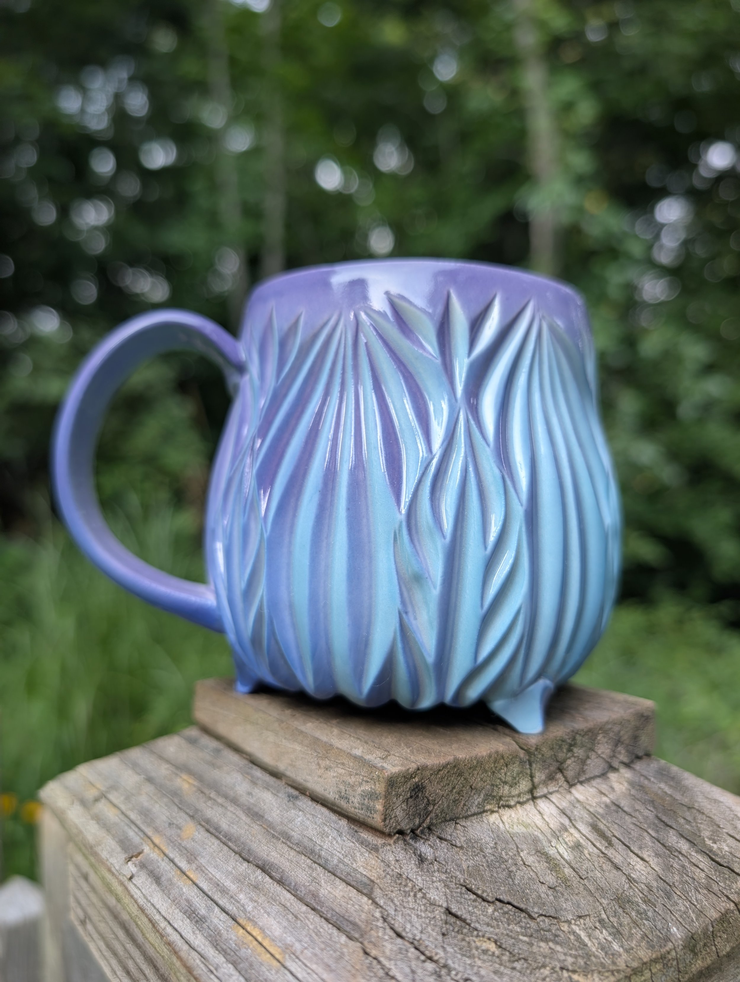 Purple and Turquoise Footed Mug -  14 oz