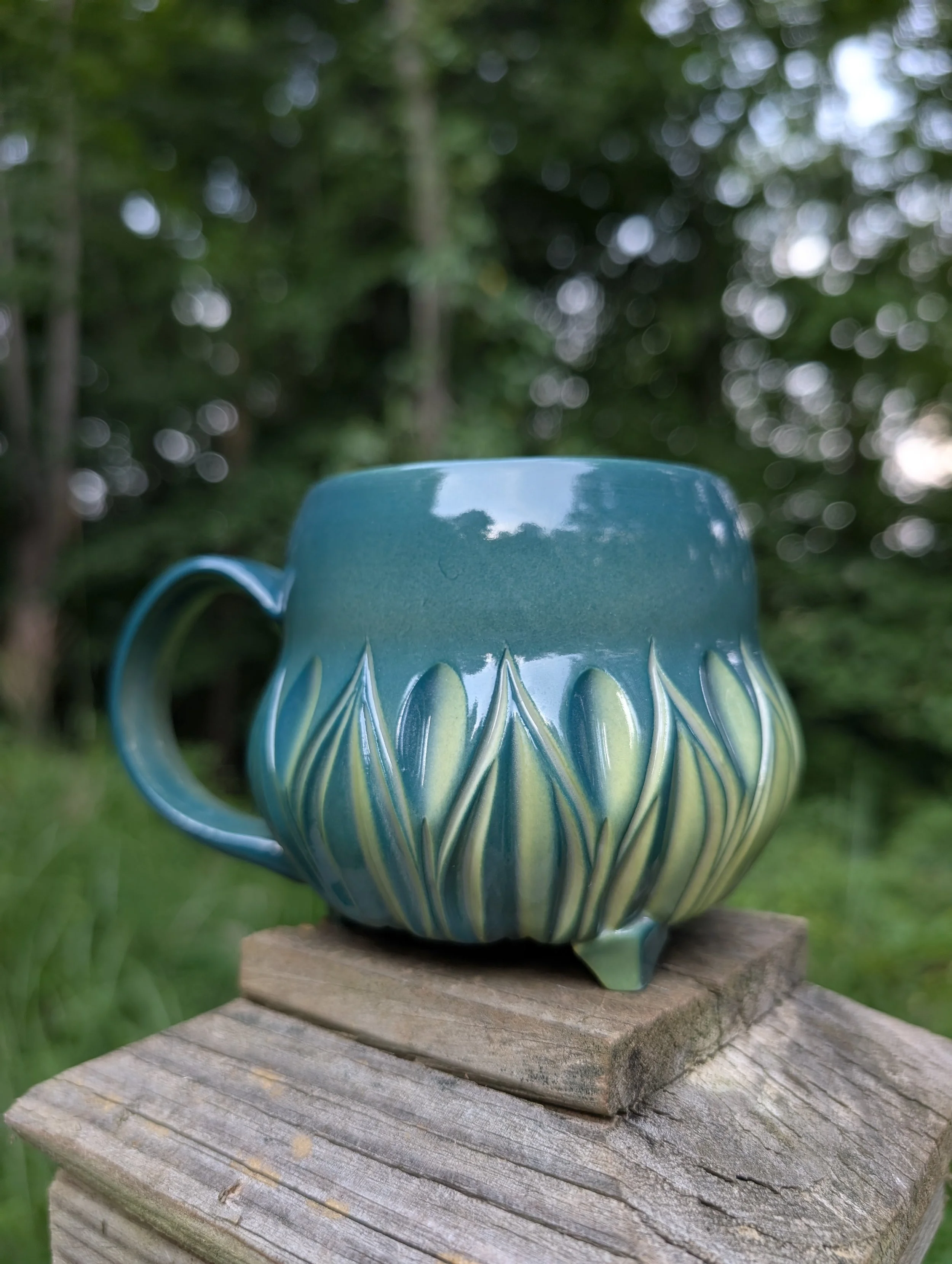 Deep Green and Chartreuse Mug -  12 oz