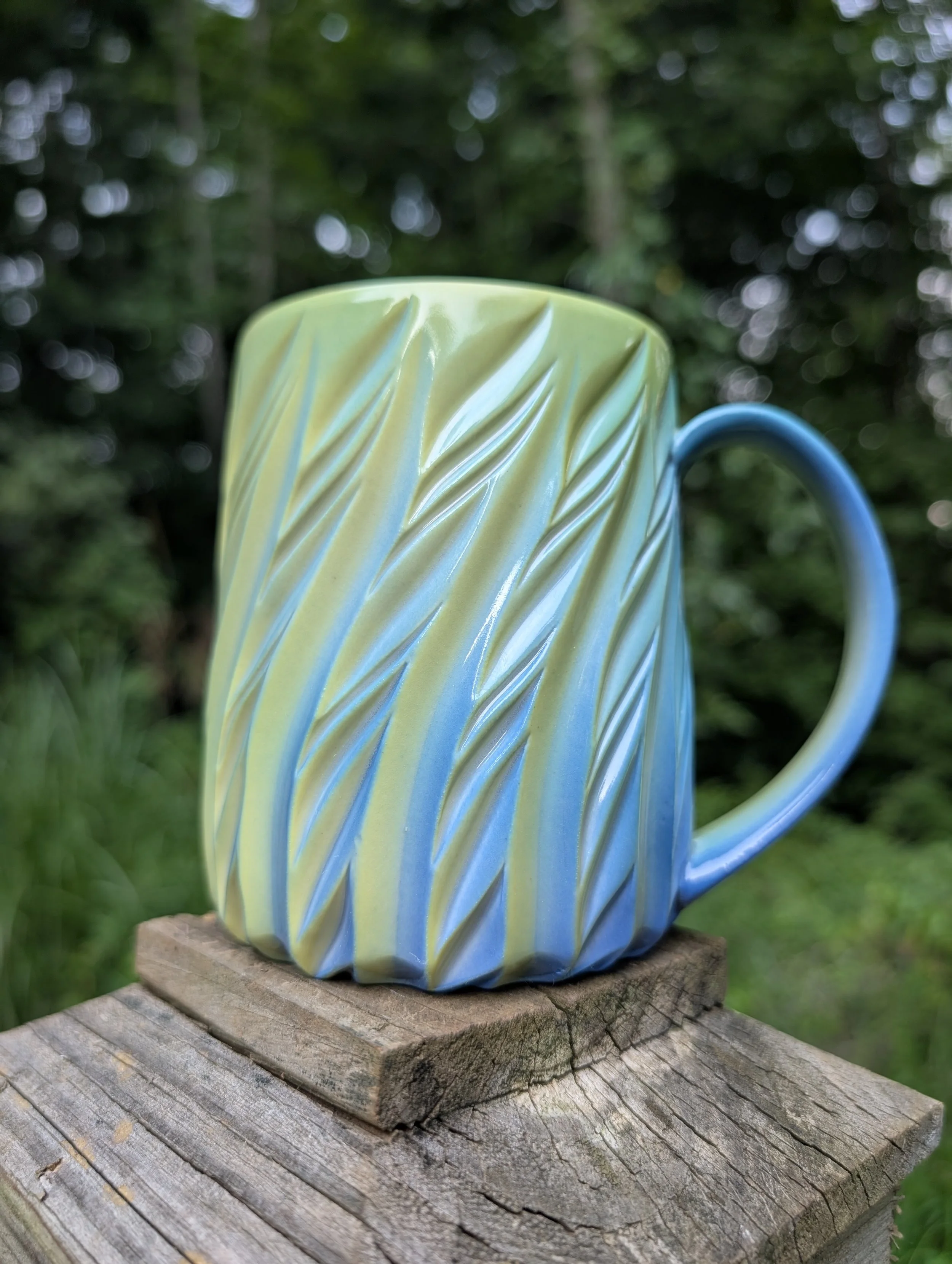 Blue Turquoise and Yellow Mug - 16 oz