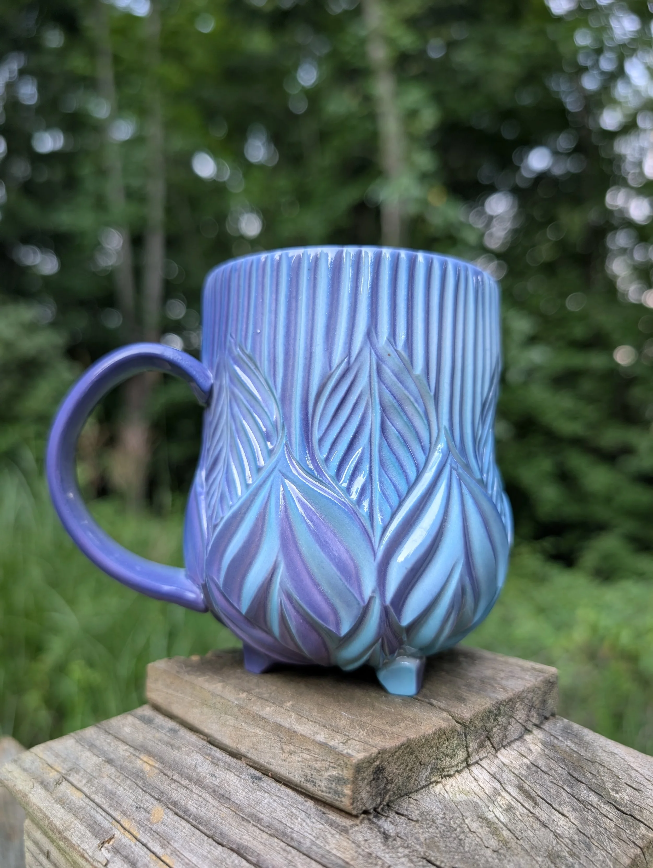 Purple and Turquoise Tall Footed Mug -   12 oz