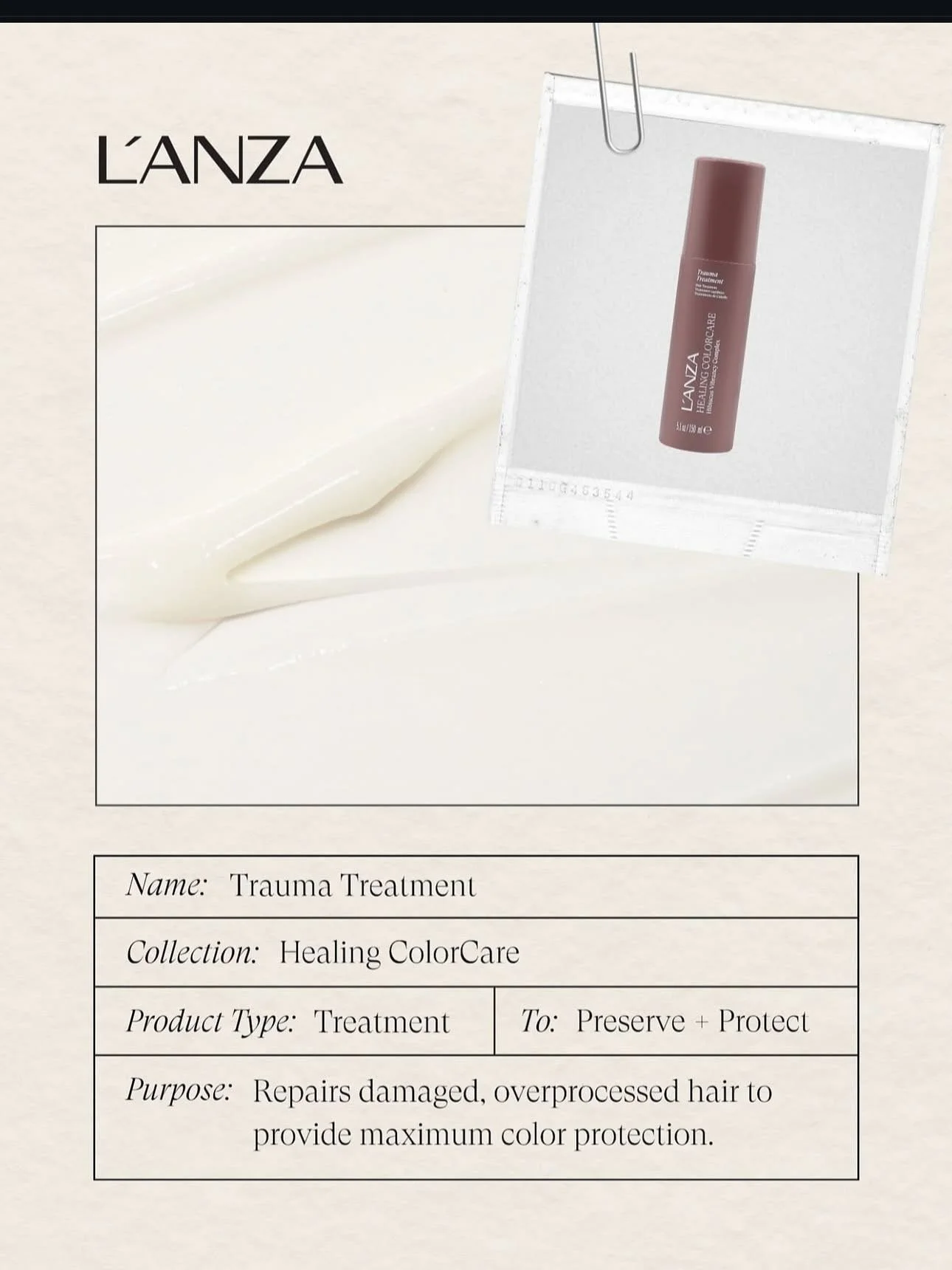 Your go-to autumn staple in haircare &mdash; THE TRAUMA TREATMENT ✨

This lifesaver in a bottle delivers instant results that last! 

Get 10% off until the end of this month when you purchase ANY complete L&rsquo;ANZA line at VIMA Salon 👏🏼

#ctsalo