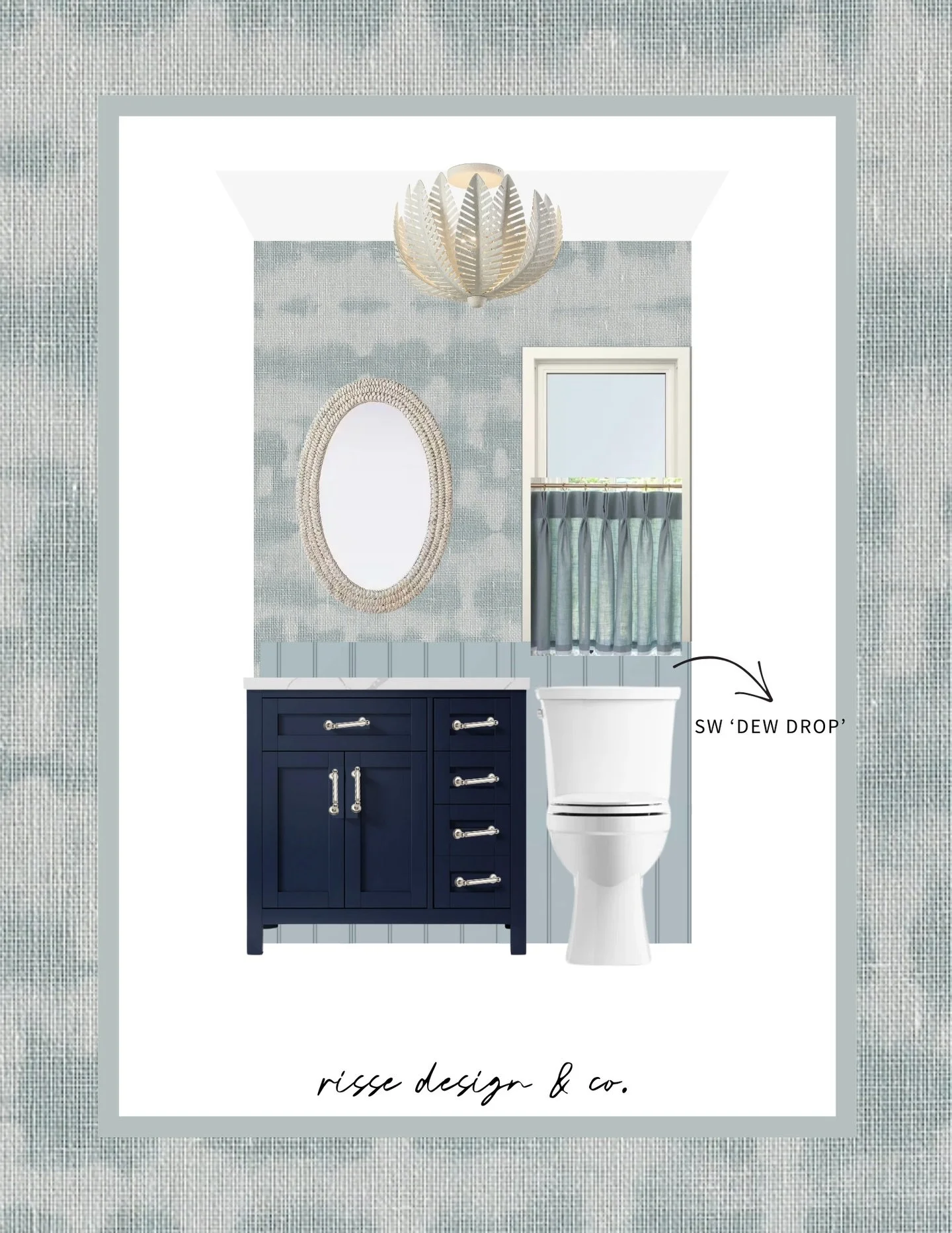 Manasquan powder room refresh ✨ this family didn&rsquo;t need to fully renovate their bathroom, just needed guidance on how to make their guest powder room feel light, coastal, and classic. I designed around the existing navy cabinetry - @schumacher1