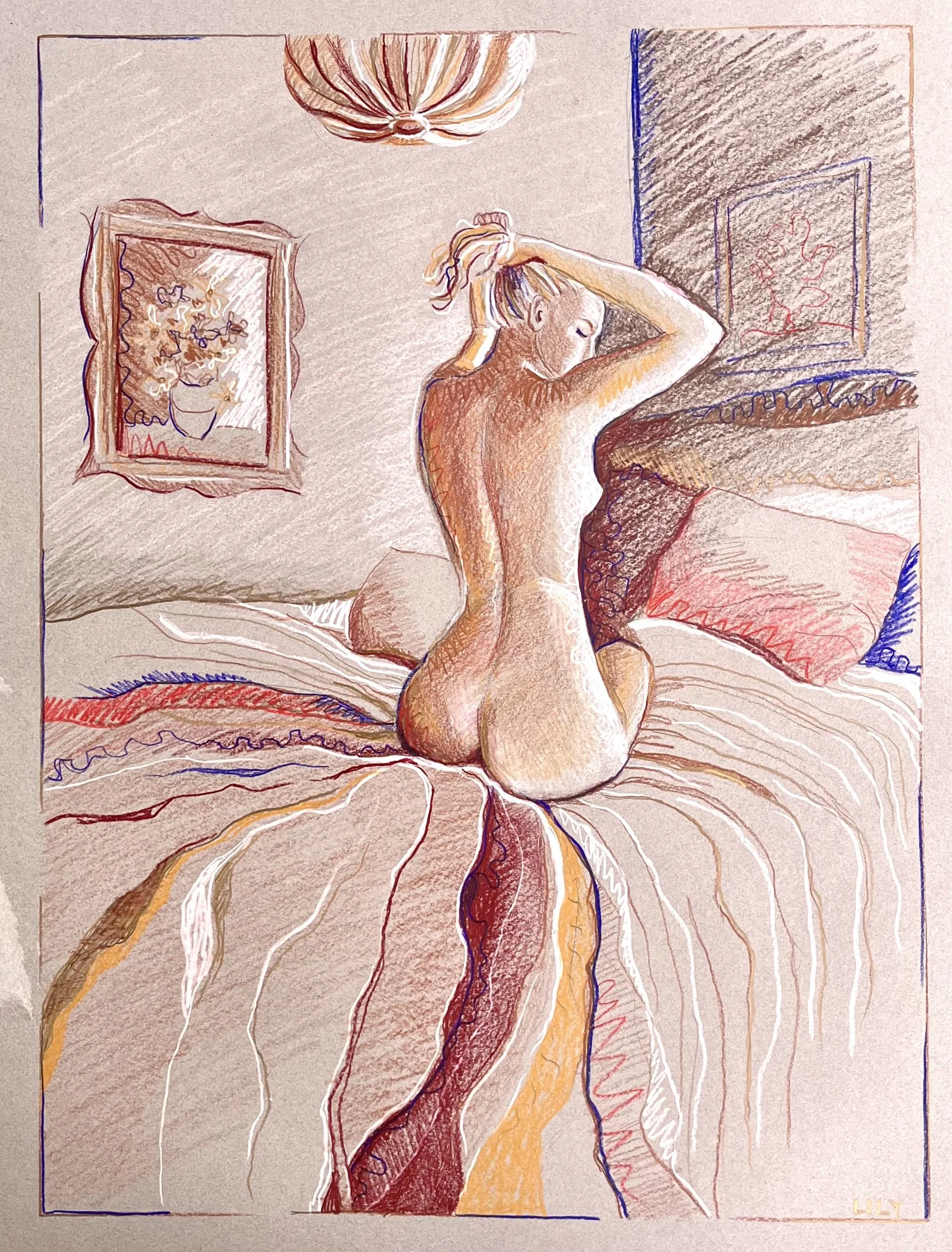 "Squiggly," 2022, colored pencil on toned paper, 18"x20"