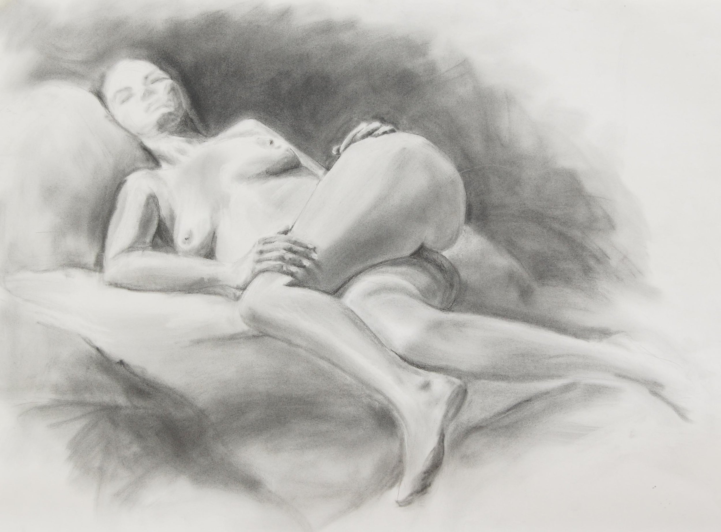 Figure study, 2017, graphite and graphite powder on paper