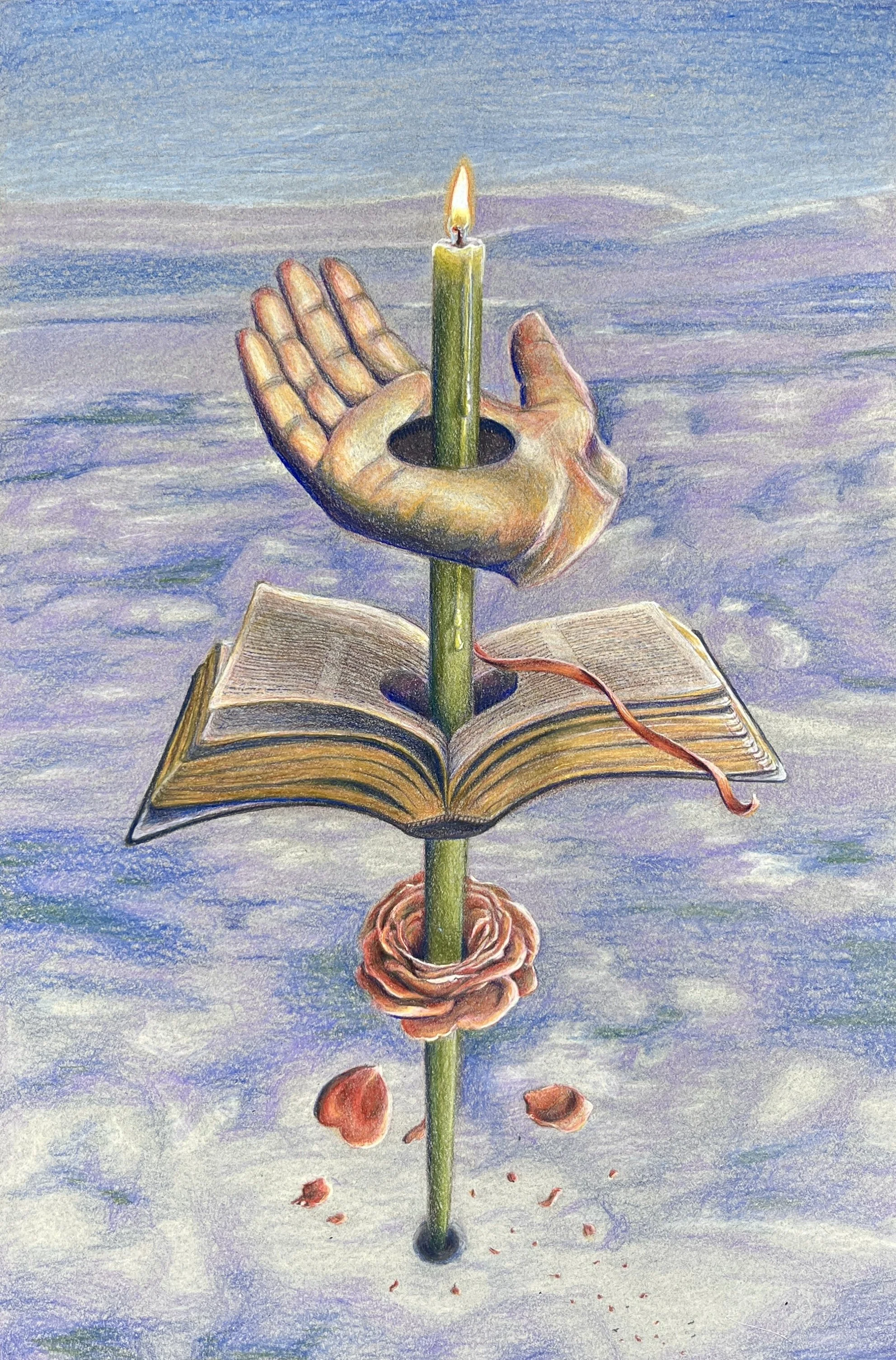 "Holiness," colored pencil on toned paper, 18"x12", 2024