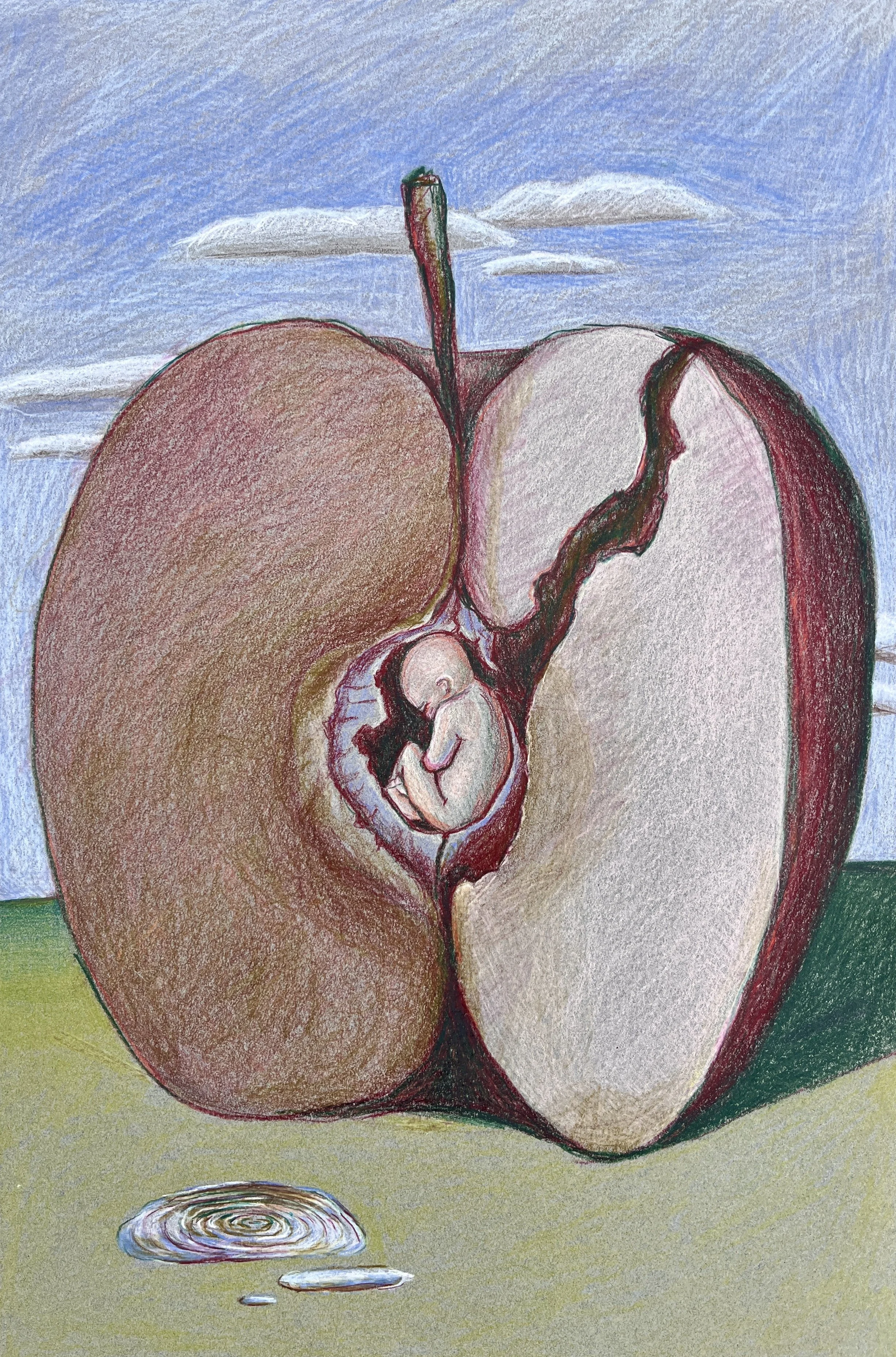 "The Core," colored pencil on toned paper, 18"x12", 2023