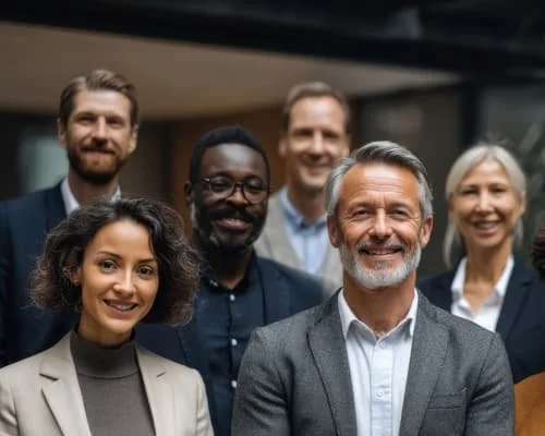 Image of smiling successful top real estate brokers with excellent reputations who know tht staging enhances their success as real estate professionals