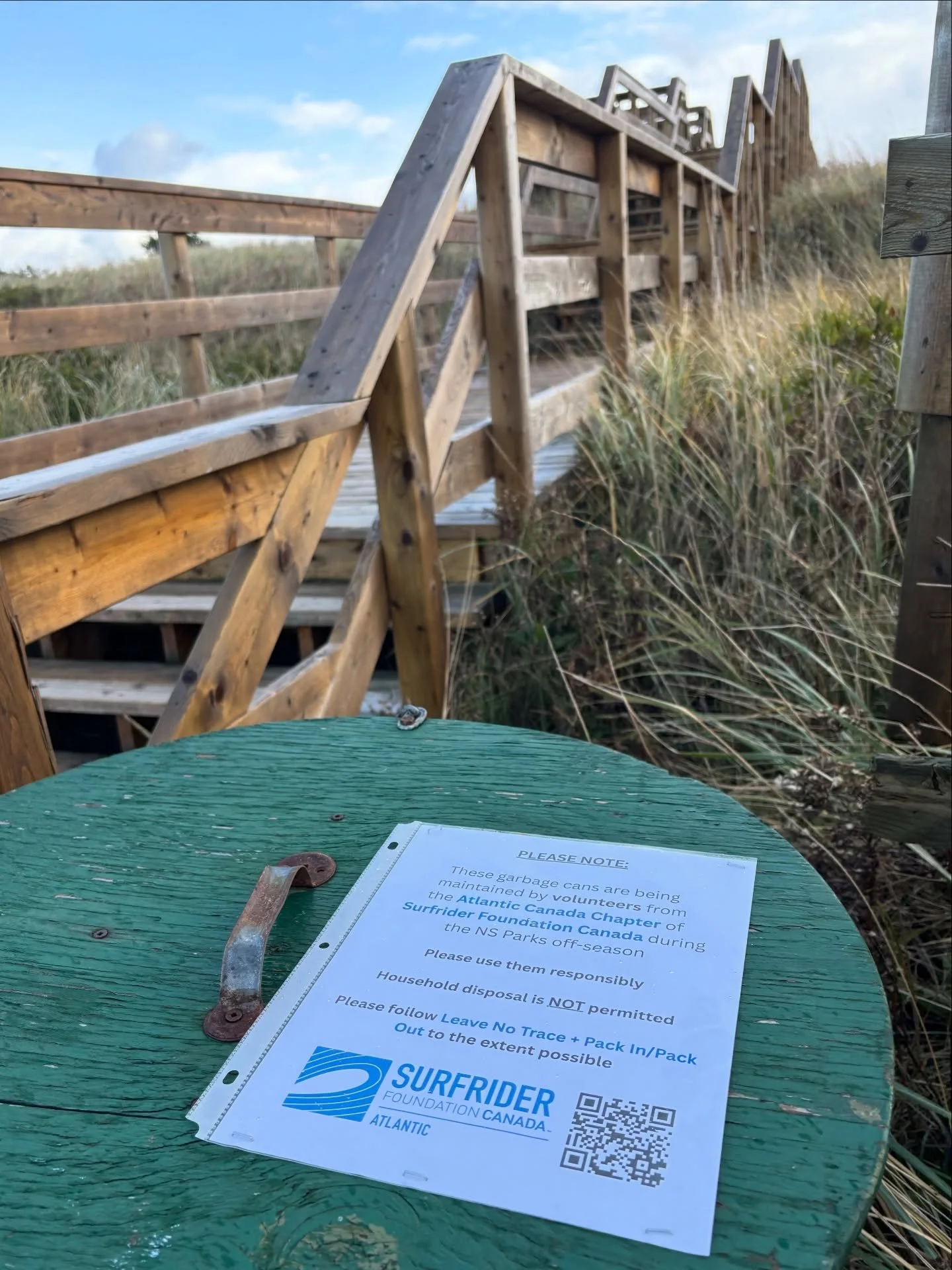 Volunteers from the Atlantic Chapter of the Surfrider Foundation Canada who are maintaining the garbage cans at Lawrencetown Beach Provincial Park during the NS Parks off season (which runs from November to May) would like to remind everyone about fo