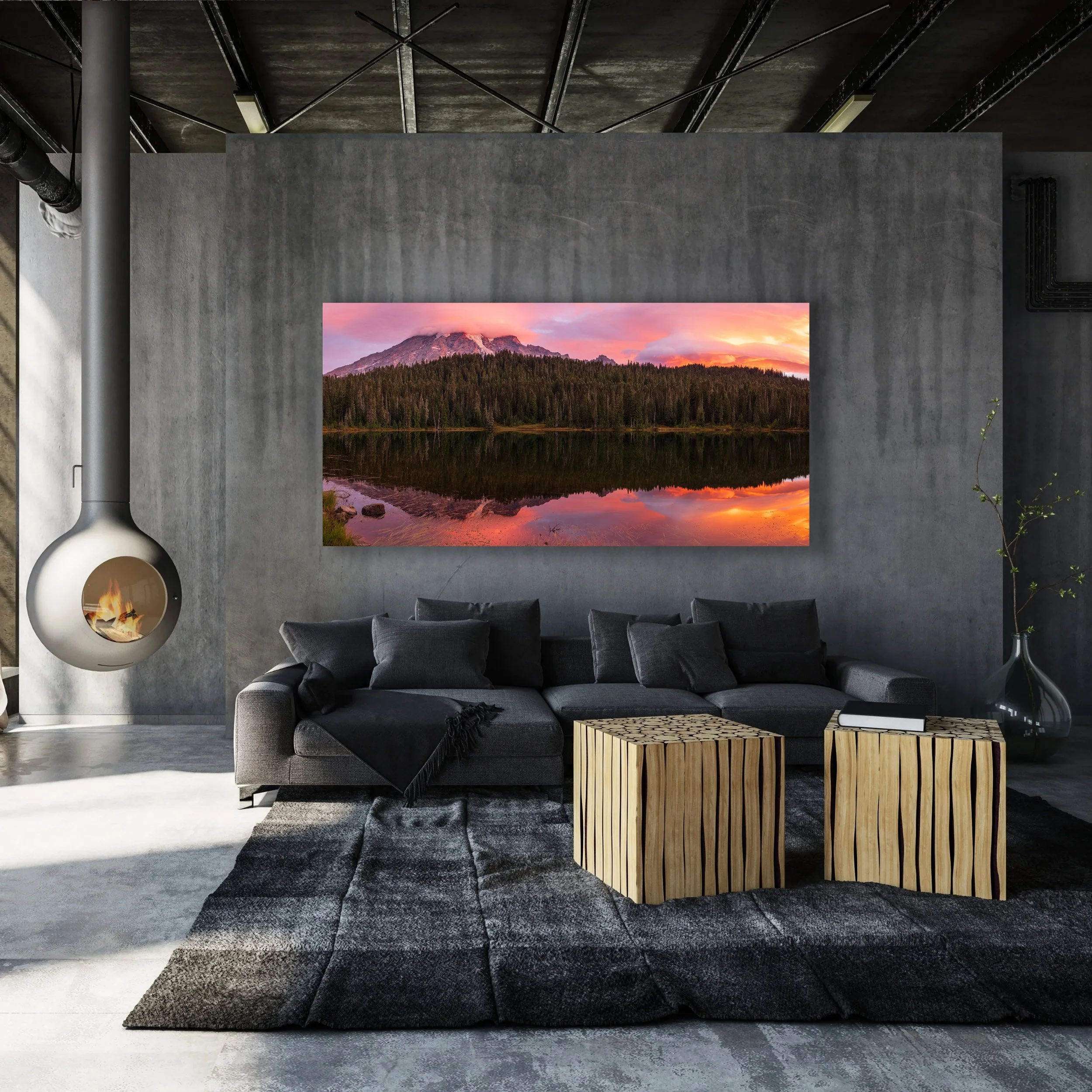 Wall-Art-Decor-Industrial-Man-Cave-Room-View-Dark-Modern-Mount-Rainier-Sunrise-Curtis-Harsh-Photography.jpg