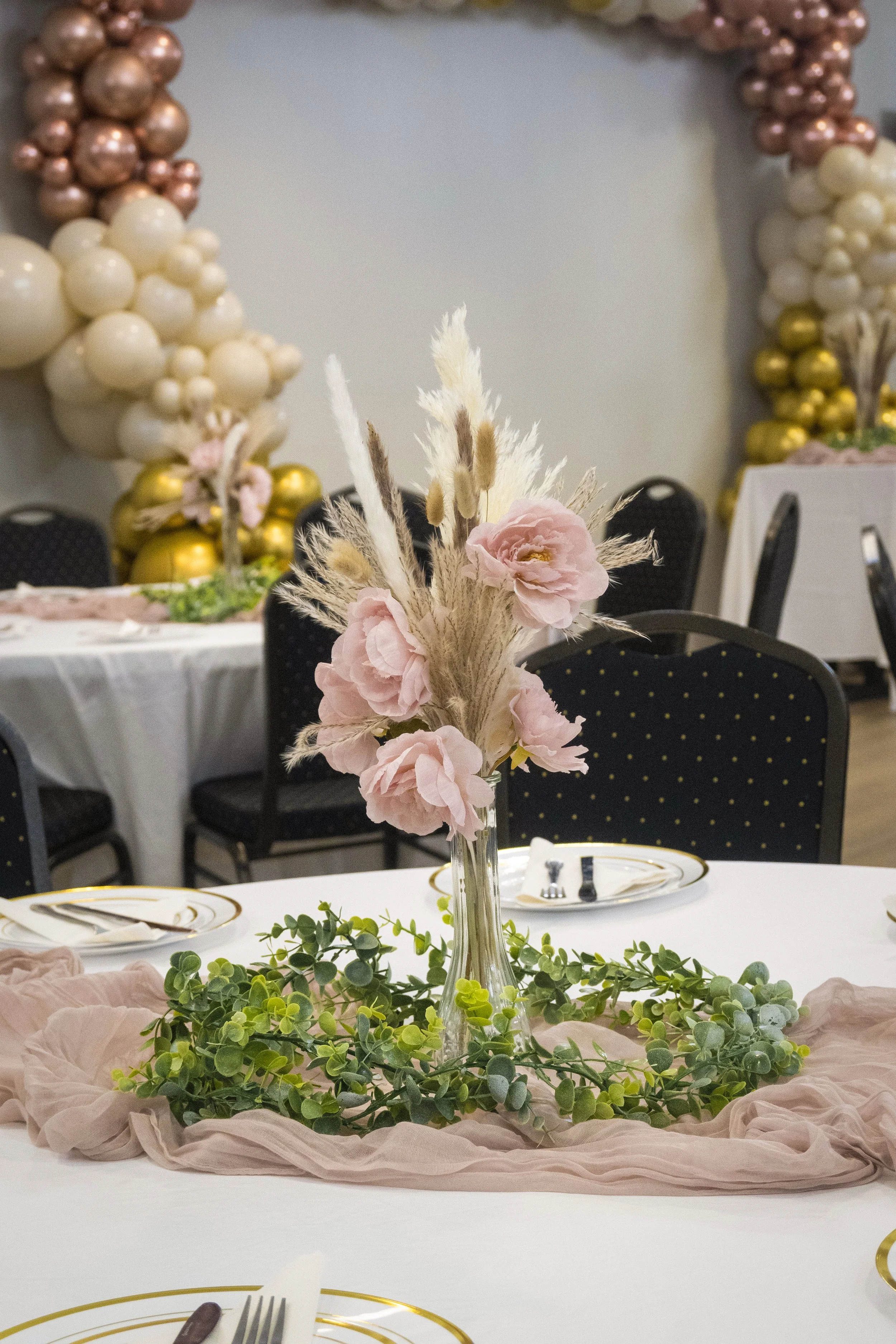 Tabletop display and balloon arch decoration at the Columbus Ohio St Mary's Macedonian Orthodox Cathedral 
