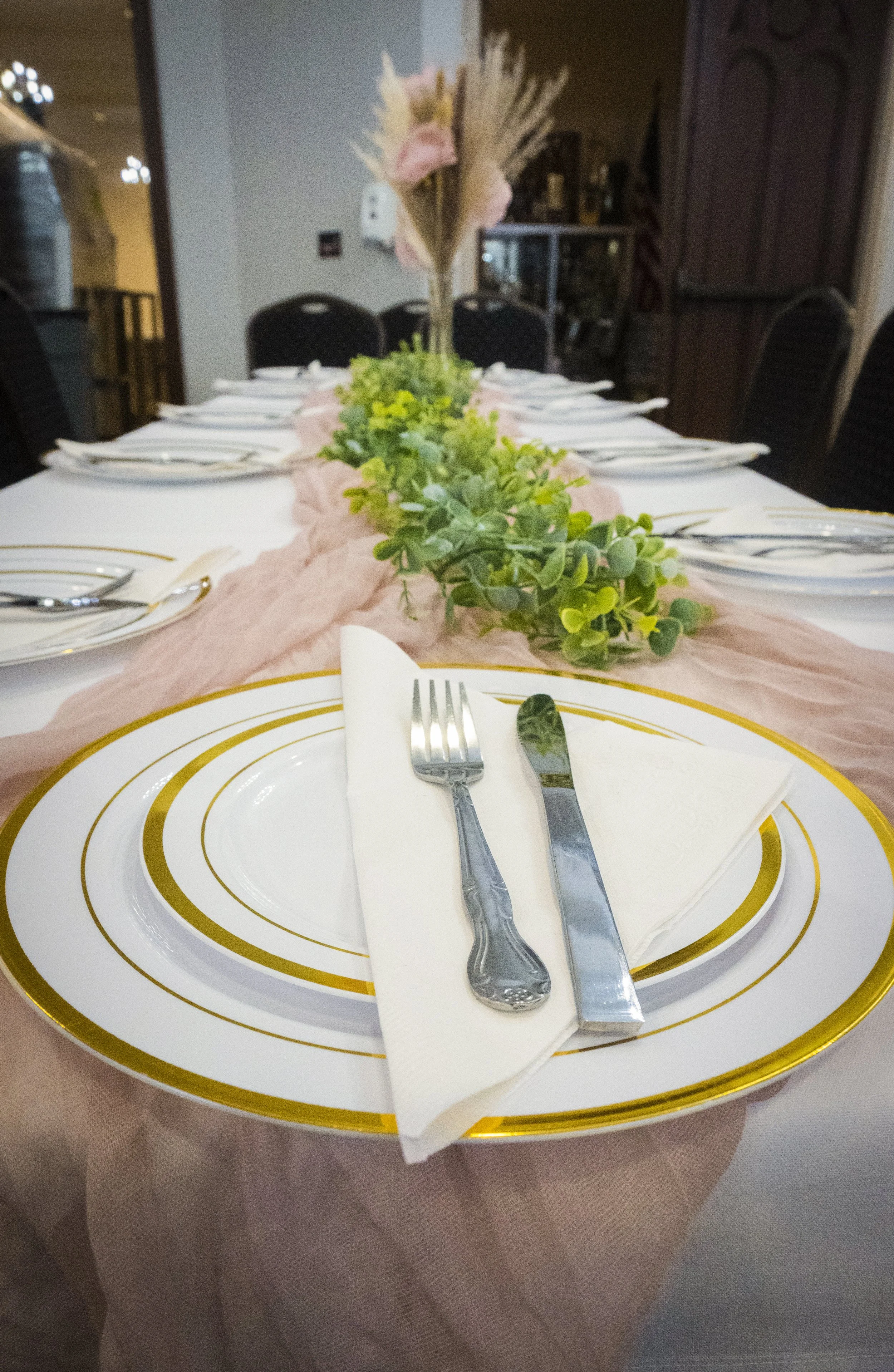Dining table set for an event at the Reynoldsburg Macedonian Orthodox Cathedral
