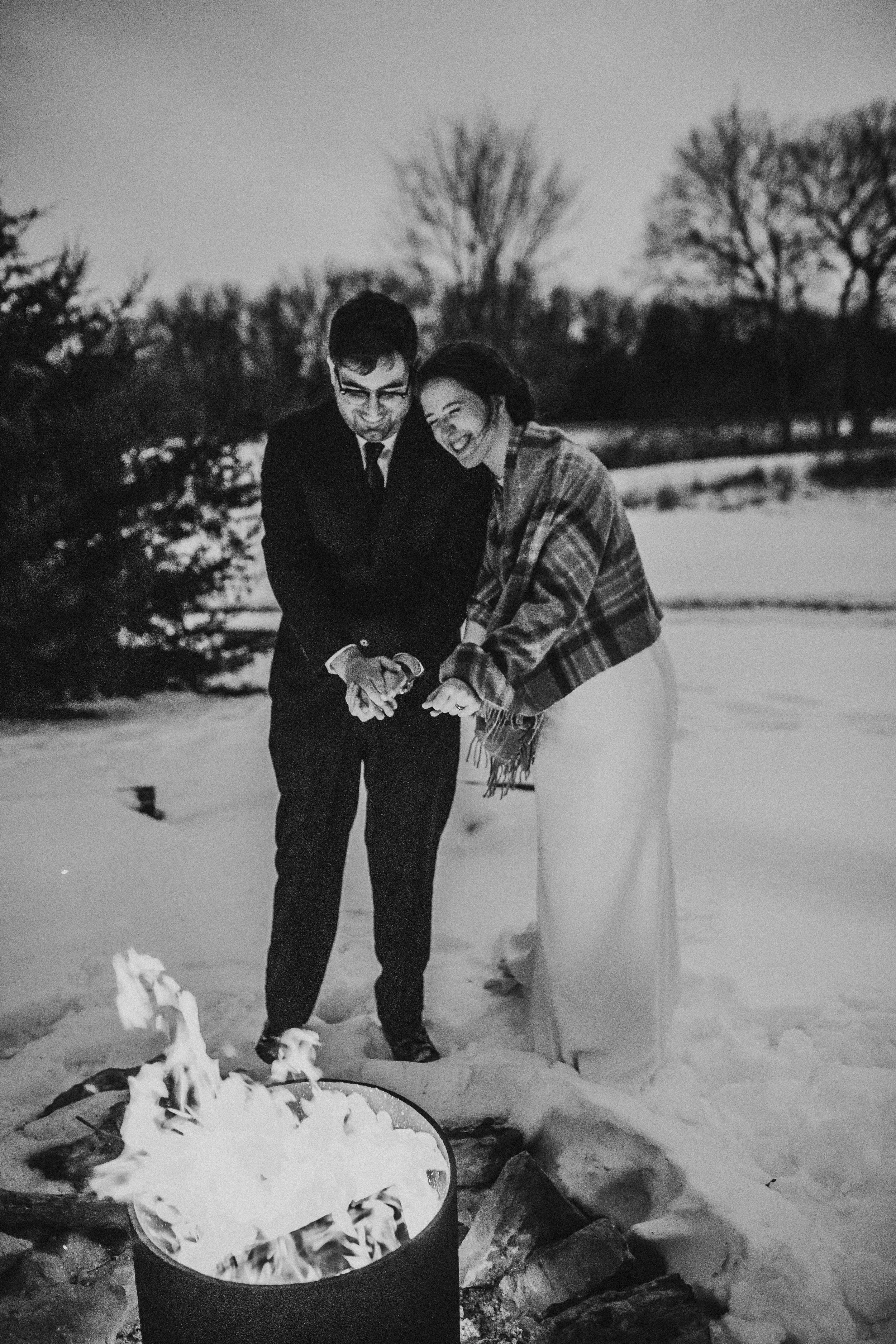 Bride and Groom Warming by the fire lecompton kansas