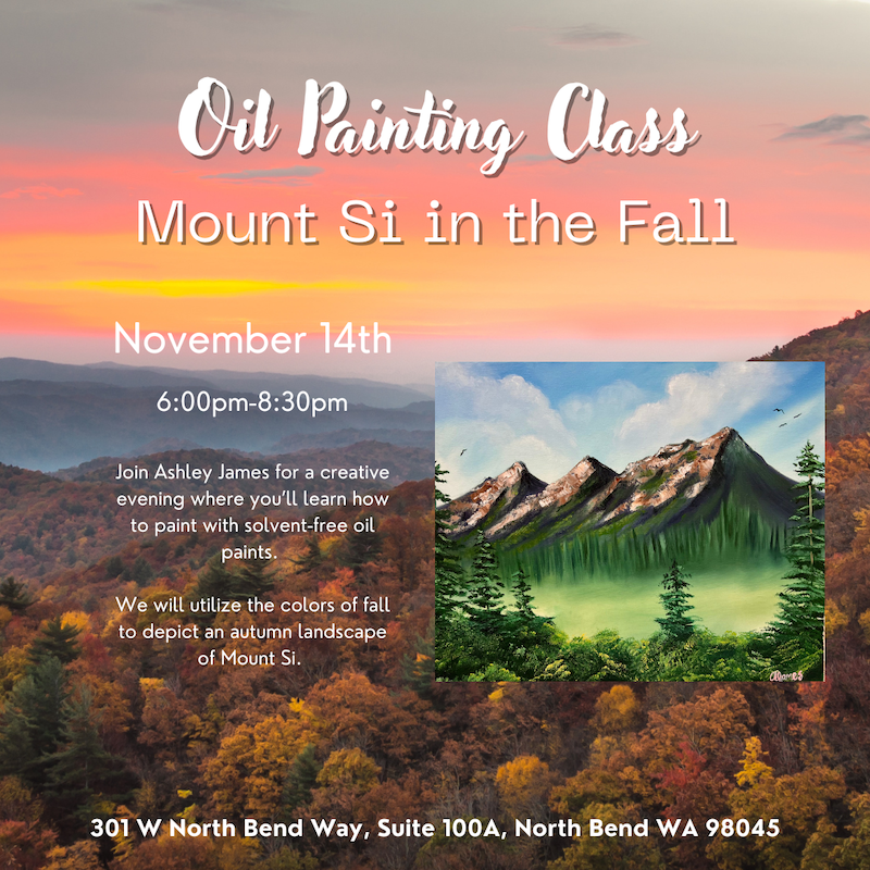 beginner's oil painting: mount si in the fall
