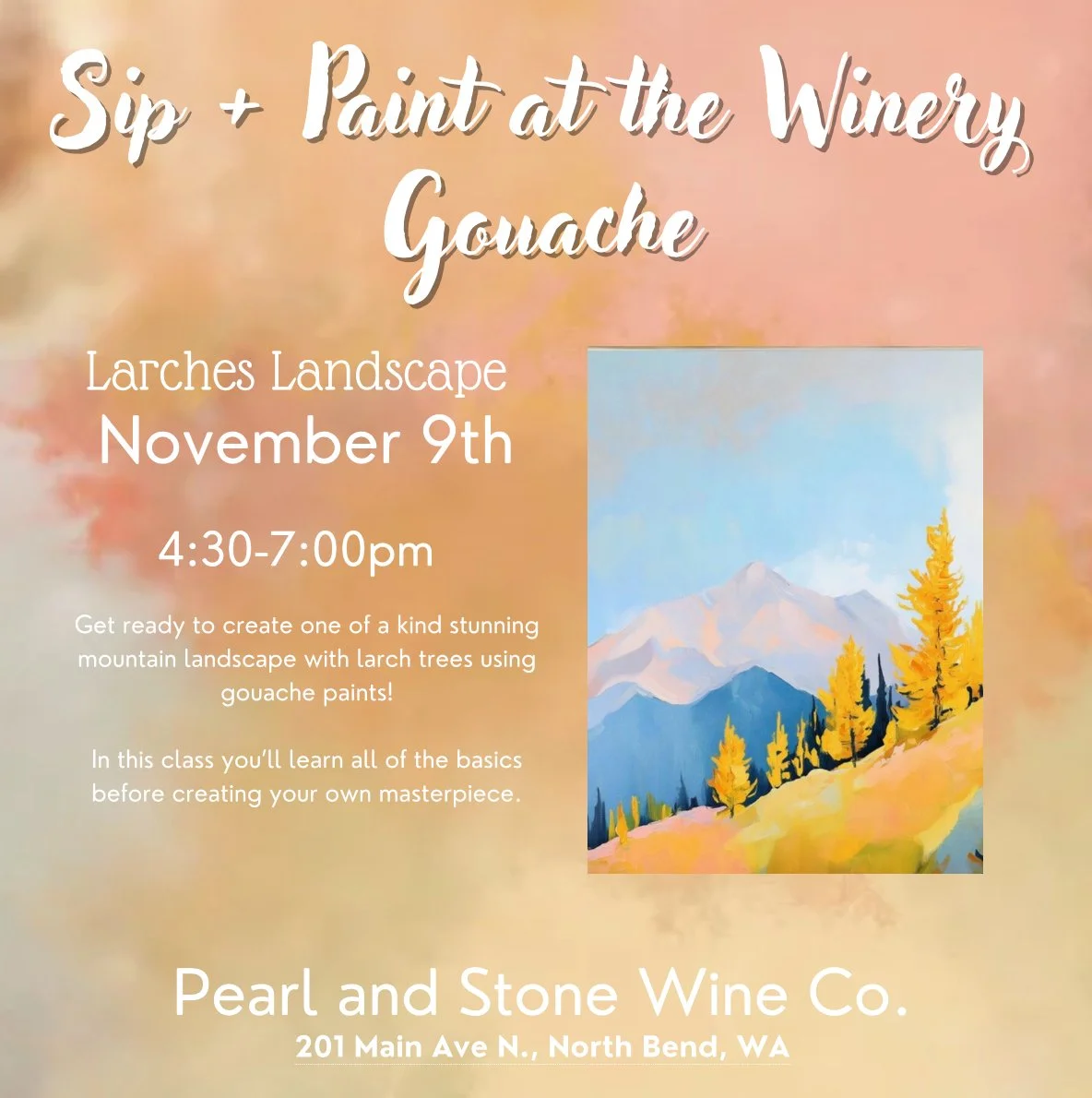 sip + paint: larch landscape in gouache