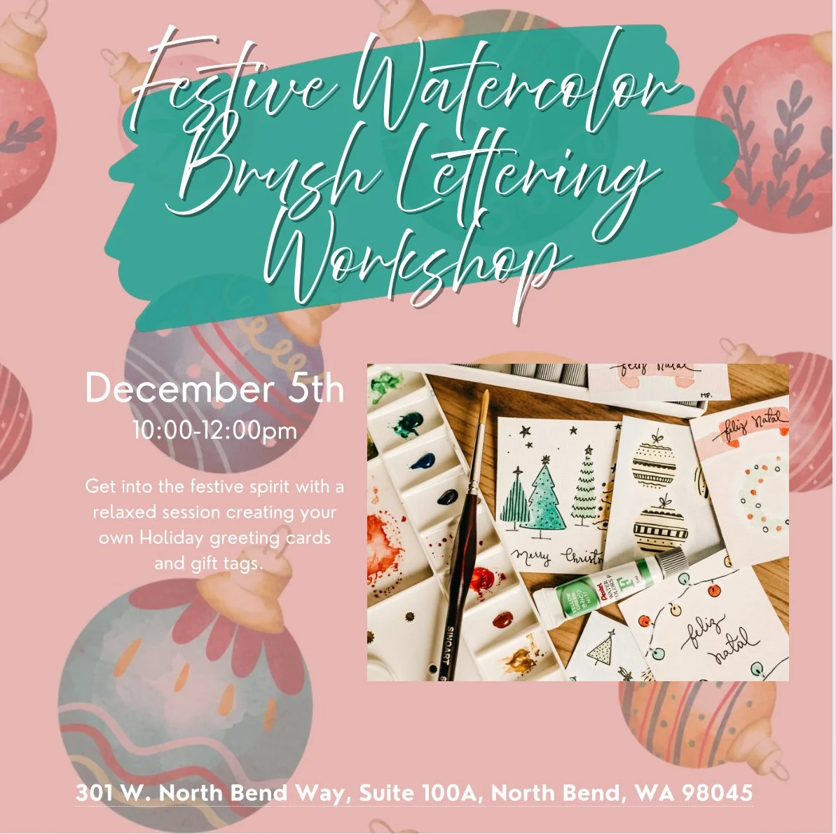 Festive watercolor brush lettering workshop