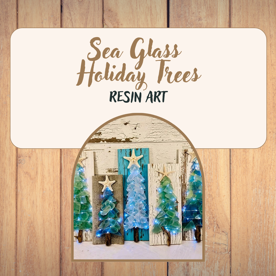 Lighted Sea Glass Trees on Wood: UV Resin